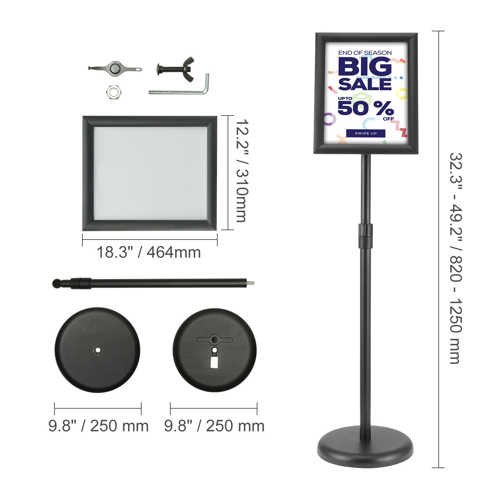Uimoso Adjustable Pedestal Poster Stand with 8.5 x 11 In Display and Round Base