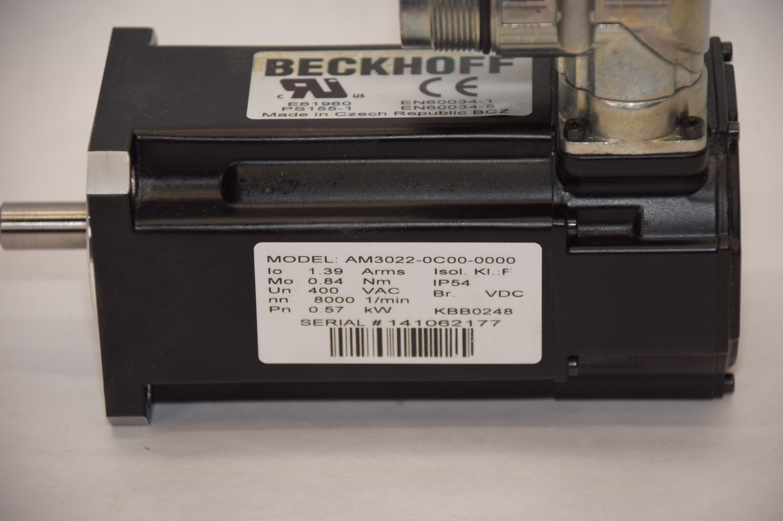 BECKHOFF AM3022-0C00-0000 1.39A 400Vac 8000 rpm 0.57kW Servo Motor