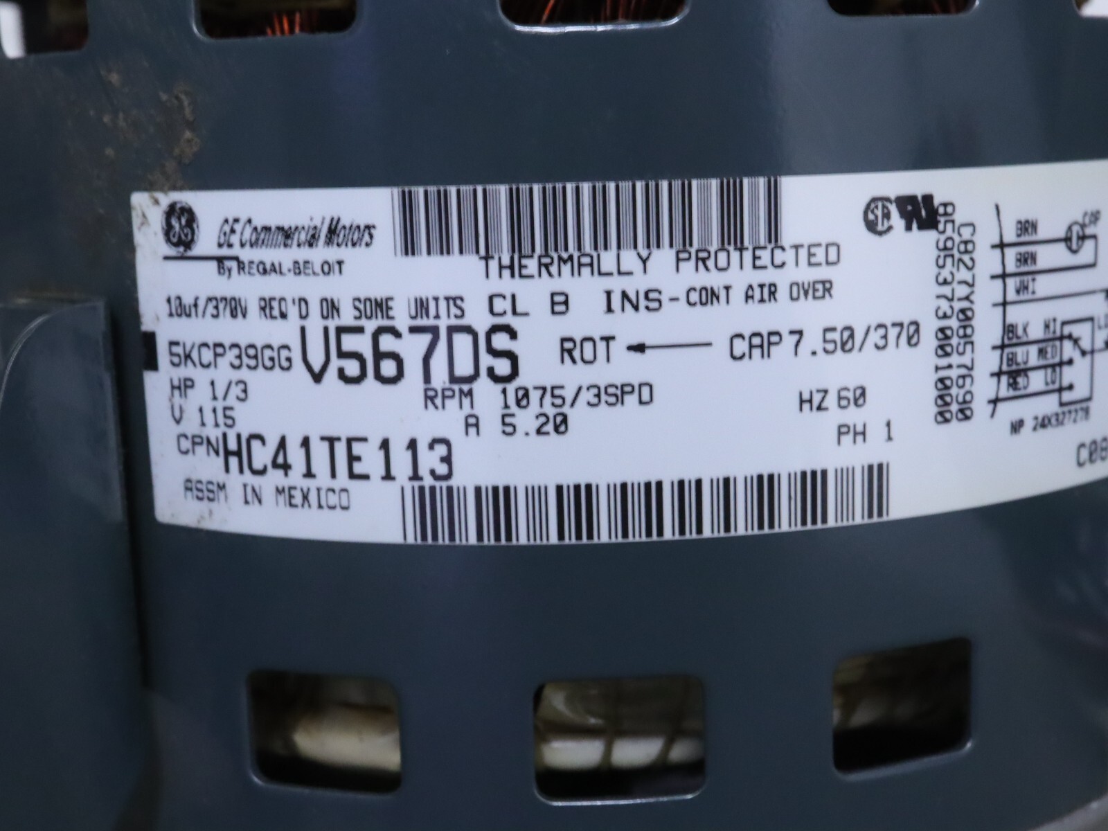 GE Genteq Motors 5KCP39GGV567DS Blower Motor 1/3HP 1075RPM 3SPD 115V HC41TE113