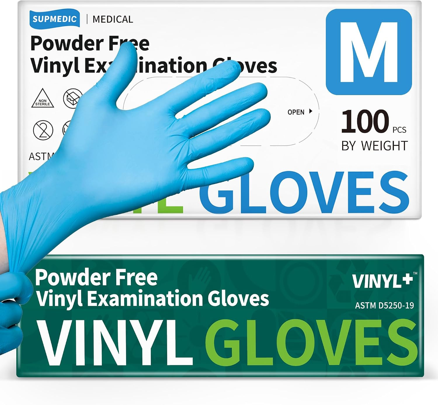 Supmedic Vinyl Disposable Exam Gloves, 4Mil Powder-Free Latex-Free Food Grade Co