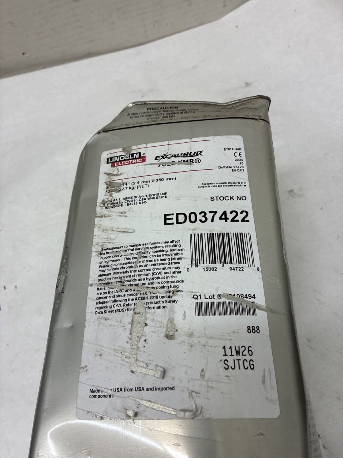 LINCOLN ELECTRIC ED037422 Stick Electrode,E7018 H4R,3/32″,50 lb