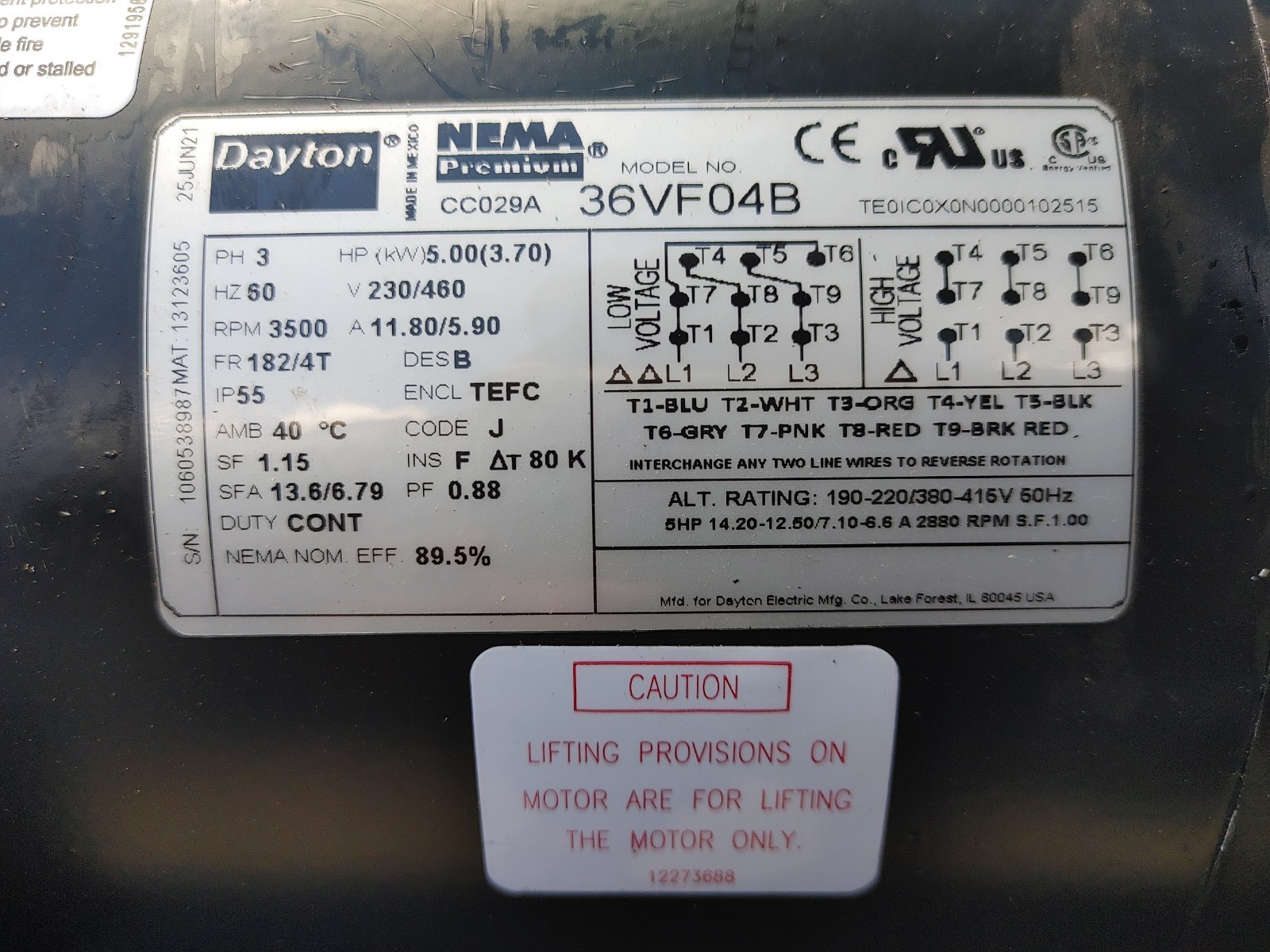Dayton 36VF04B TEFC General Purpose Motor