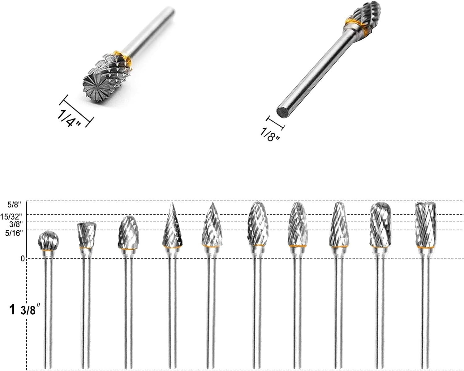 Carbide Rotary Burr Set – BIGOU 10PCS Double Cut Carving Burr Bits Tungsten Carb