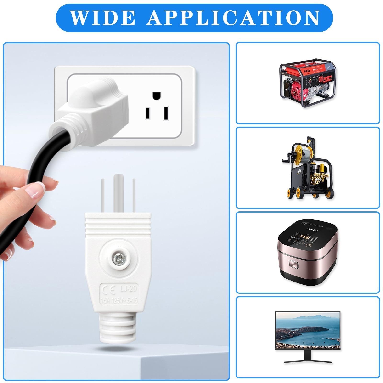 3-Prong Replacement Plug 3 Pack with Screwdriver, 15A 125V Male Power Plugs