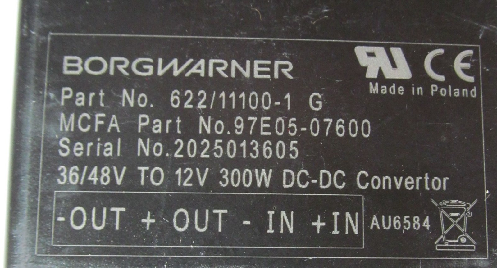 NEW 2025 SEVCON/ BORGWARNER 622/11100-1 DC-DC CONVERTER 36V/48V TO 12V 300W