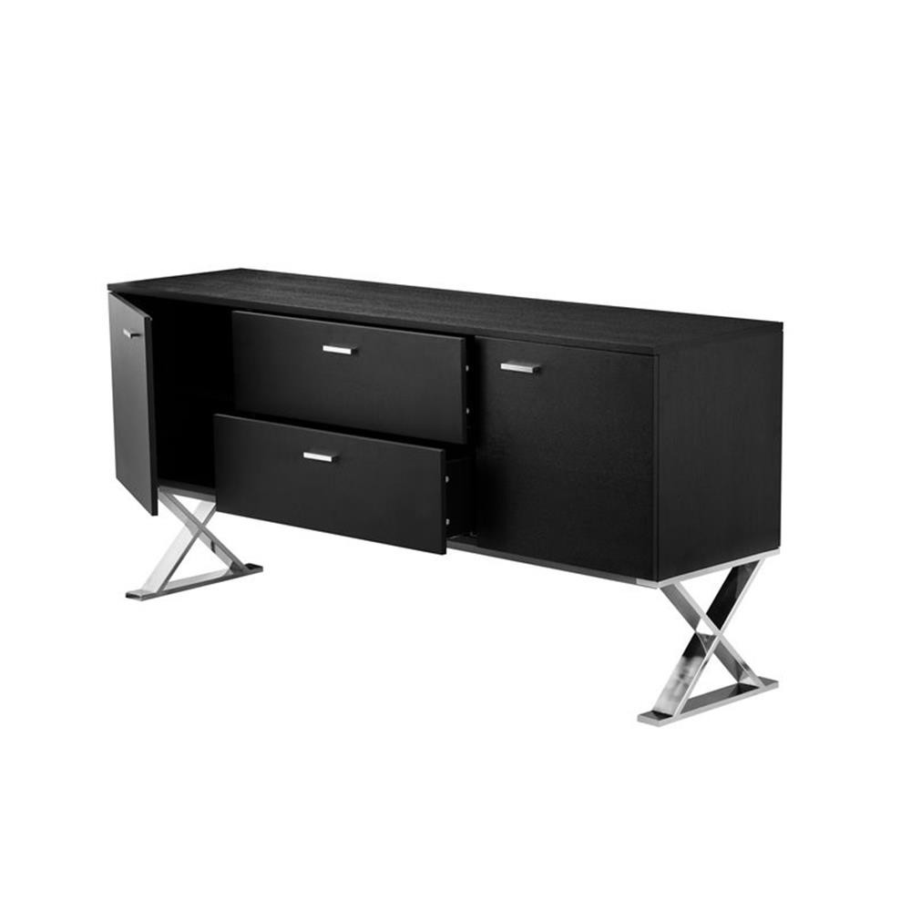 Pangea Home Alexa Modern Wood Veneer & High Polished Steel Buffet in Black