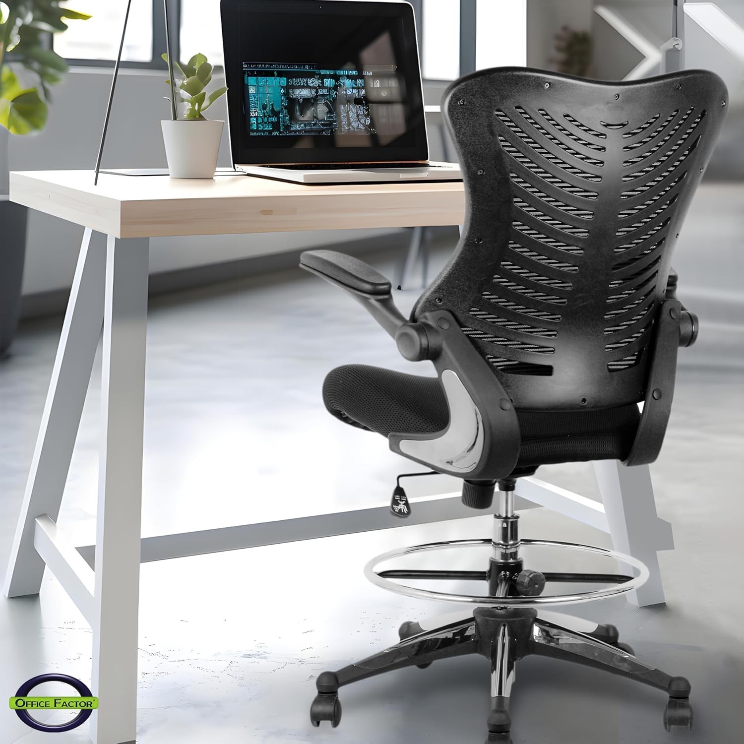 300 Lbs Support Ergonomic Drafting Chair – Adjustable Foot Ring & Cool Mesh Back