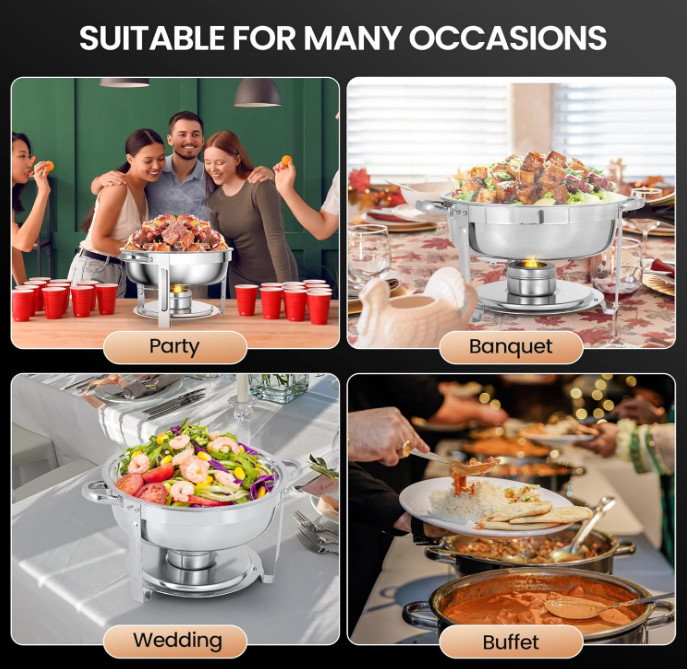 Calentador buffet 6QT acero inoxidable, set 4 piezas para eventos, reuniones, ba