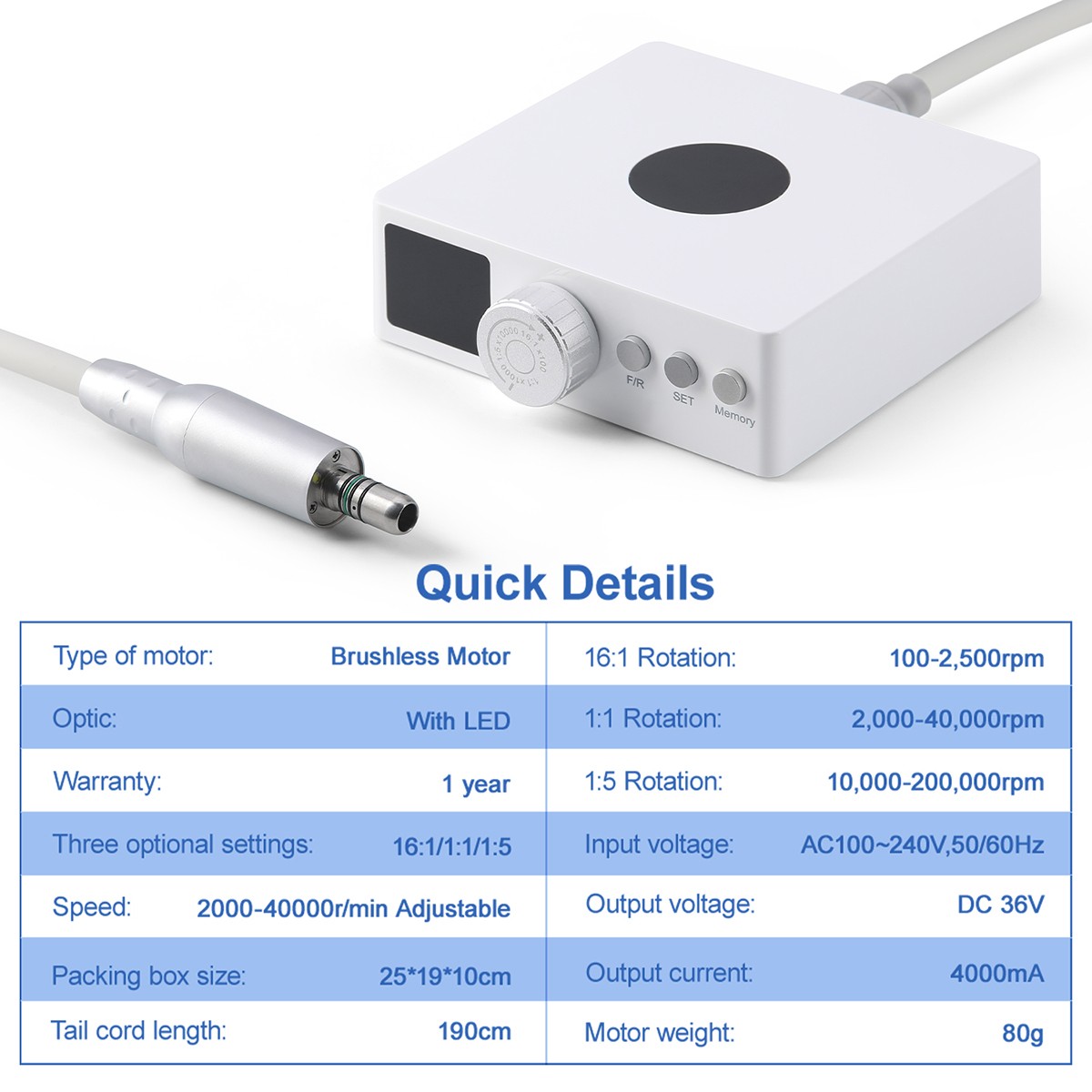 AZ Dental Electric LED Micromotor Brushless Micro Motor/ 1:1/1:5 /16:1 Handpiece