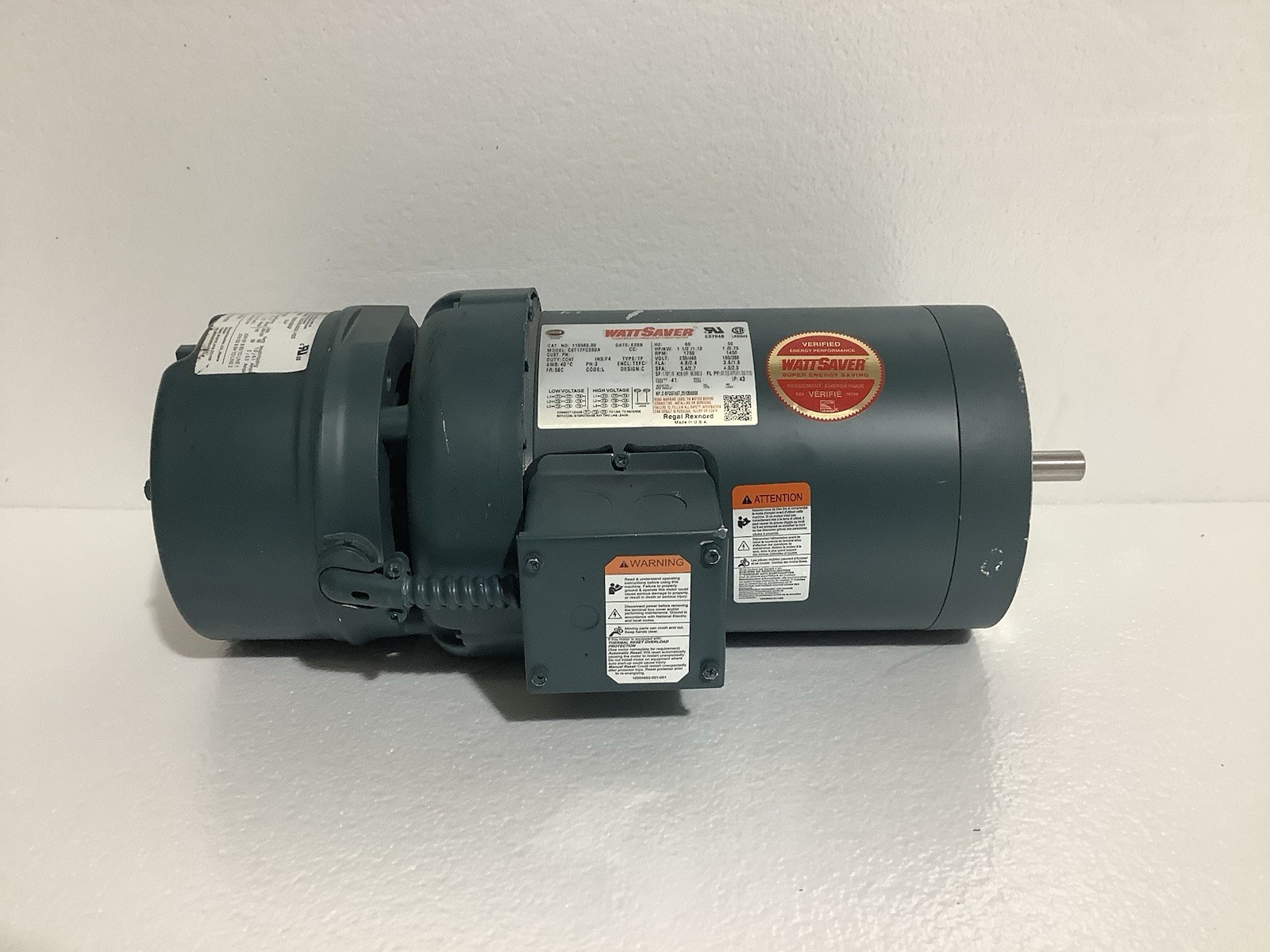 Leeson 119565.00 Wattsaver Brake Motor 1.5HP 1750RPM 56C TEFC 3PH C6T17FC250A