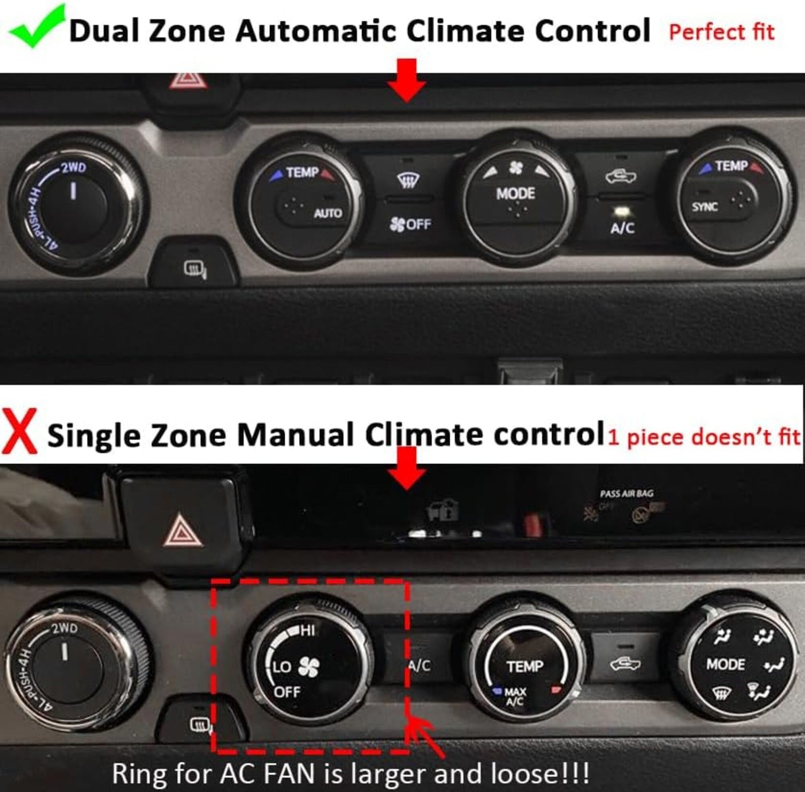 Autk Aluminum Alloy Ac Knob Covers Vent Outer Rings Kit For Toyota Tacoma