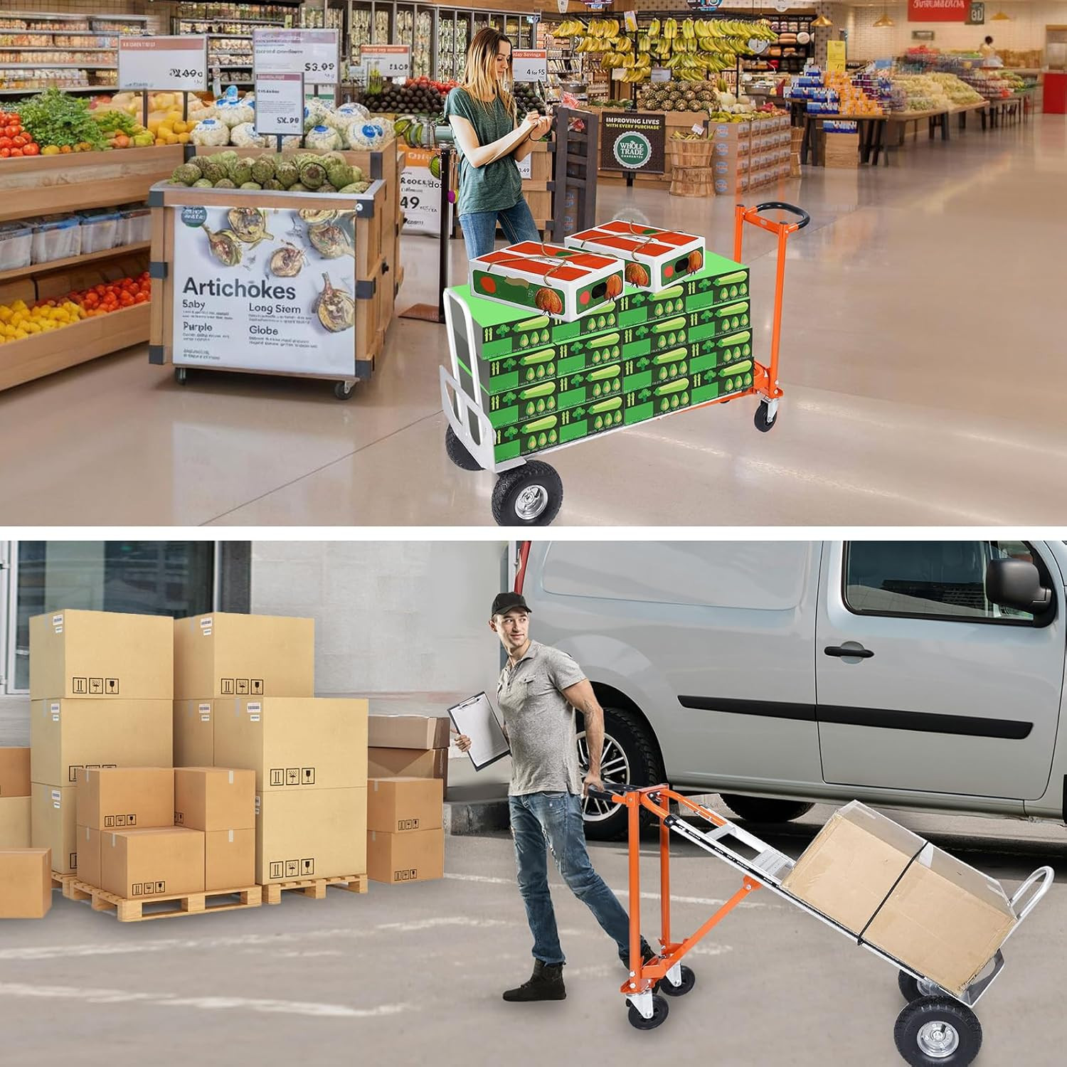 EASYBERG 4-In-1 Heavy Duty Folding Hand Truck – 770 Lbs Capacity, 10″ Wheels