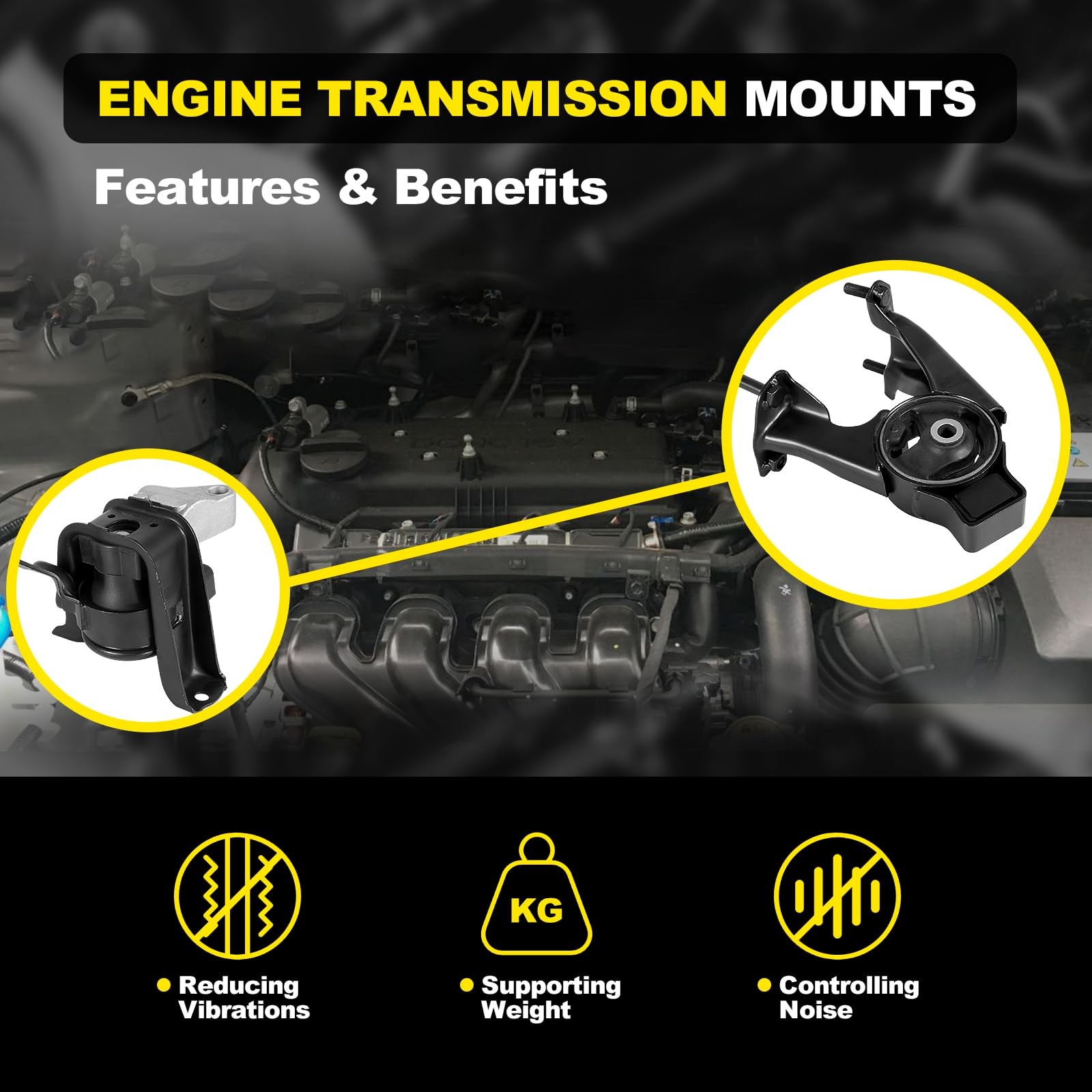 (Genuine OE Quality) Engine Motor Mount Set Compatible with 2003-2008 Black