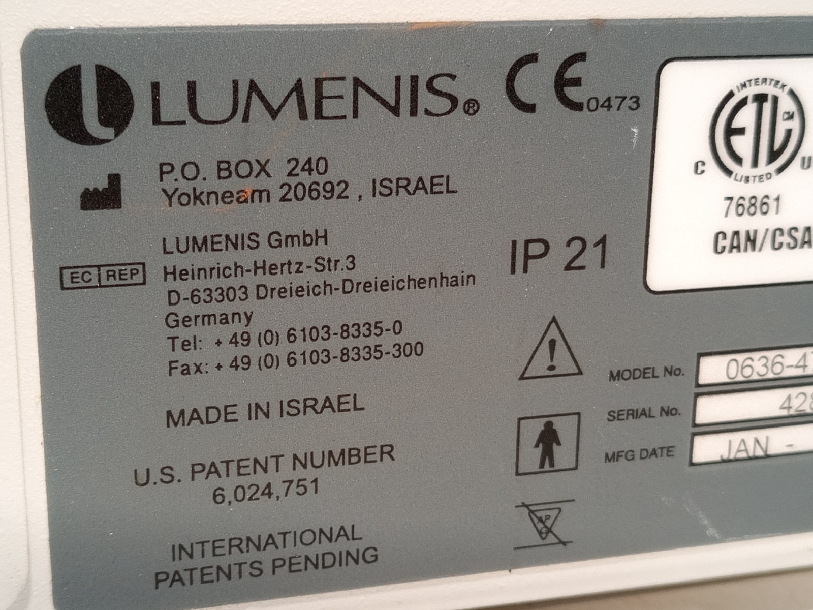 Lumenis VersaCut Morcellator Control Box Device, 0636-470-01, Made in Israel