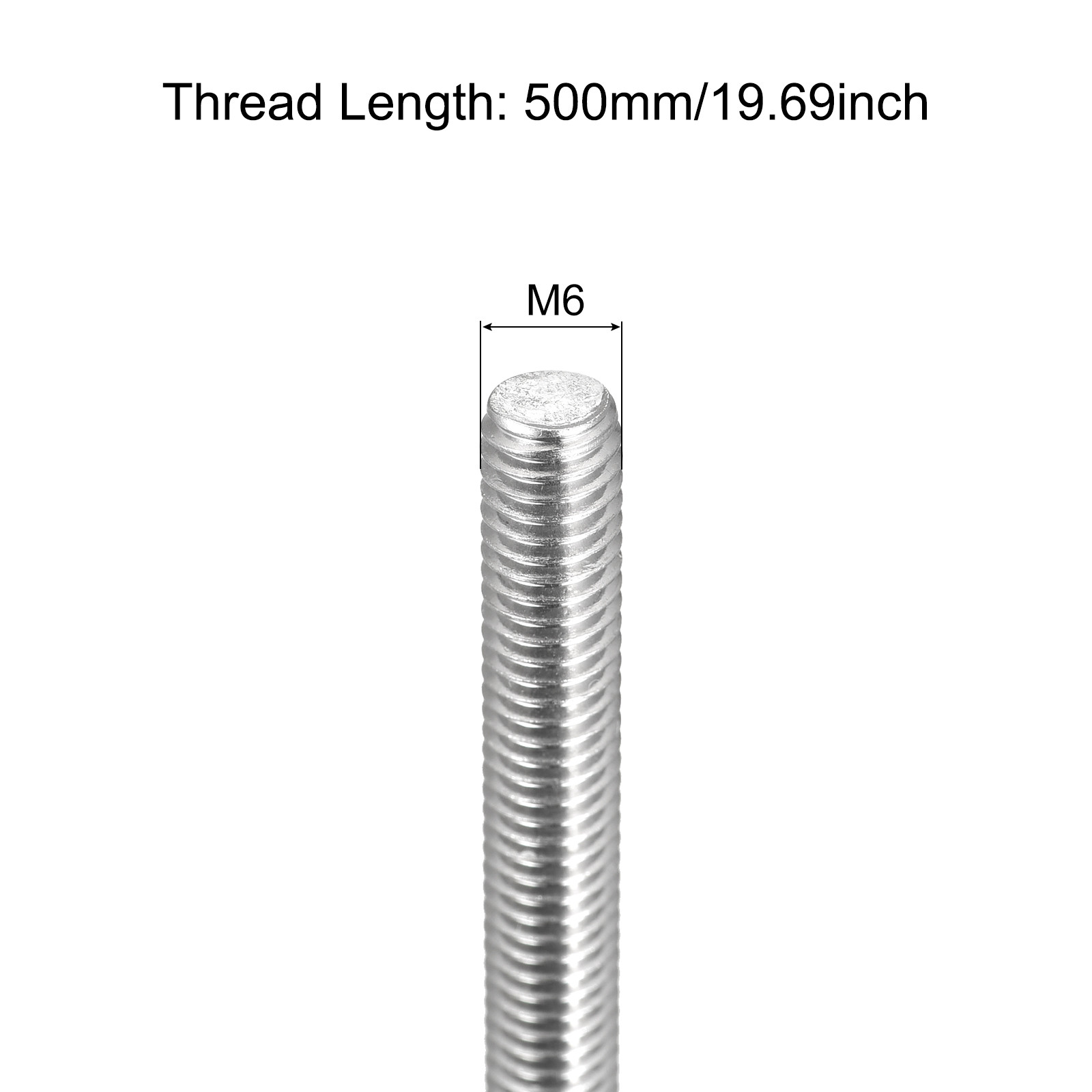 4Pcs Fully Threaded Rod M6x500mm 1mm Pitch 304 Stainless Steel Right Hand