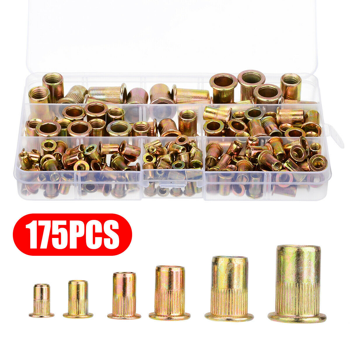 175PC Rivet Nut Kit Mixed Zinc Steel Rivnut Insert Nutsert Threaded Set M3-M12