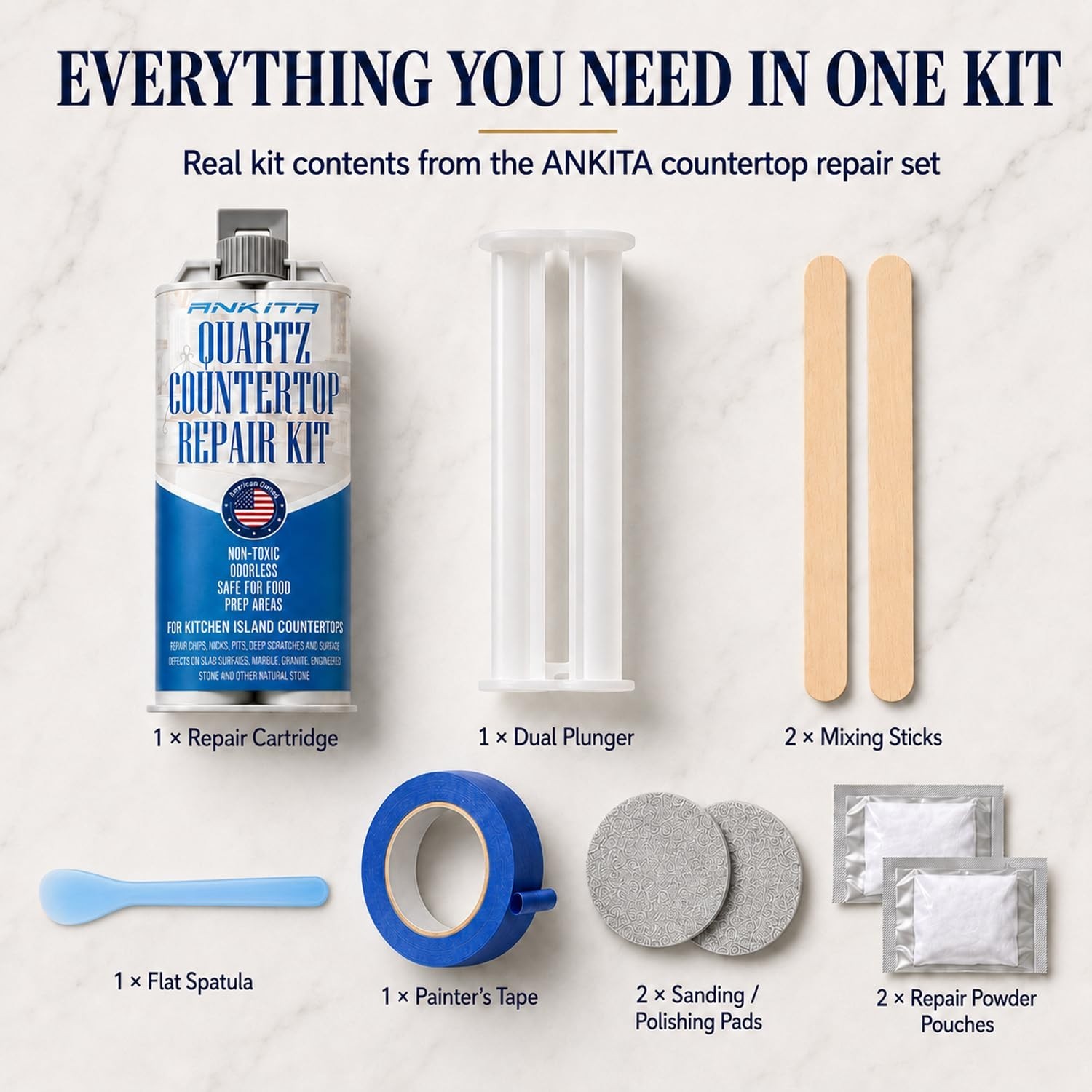 DIY Quartz Countertop Repair Kit – Quick-Drying Epoxy for Chips, Cracks, Scratch