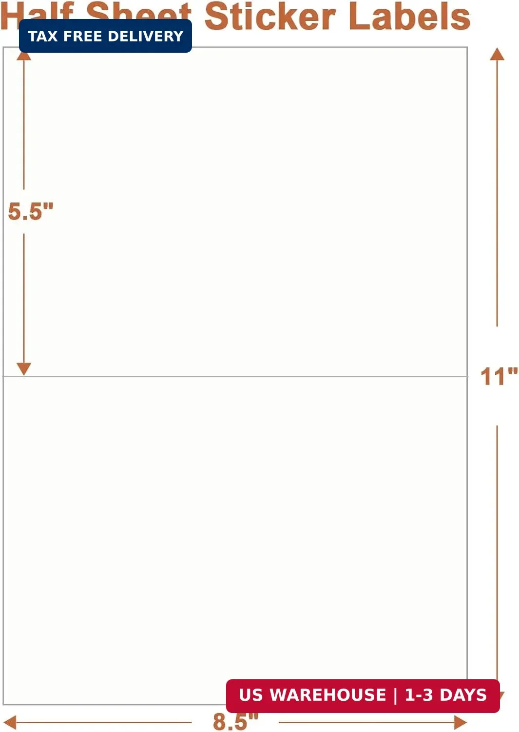 Half Sheet Labels, 2 per Sheet, 25 Sheets, 50 Labels, 8.5″ x 5.5″ Shipping Label