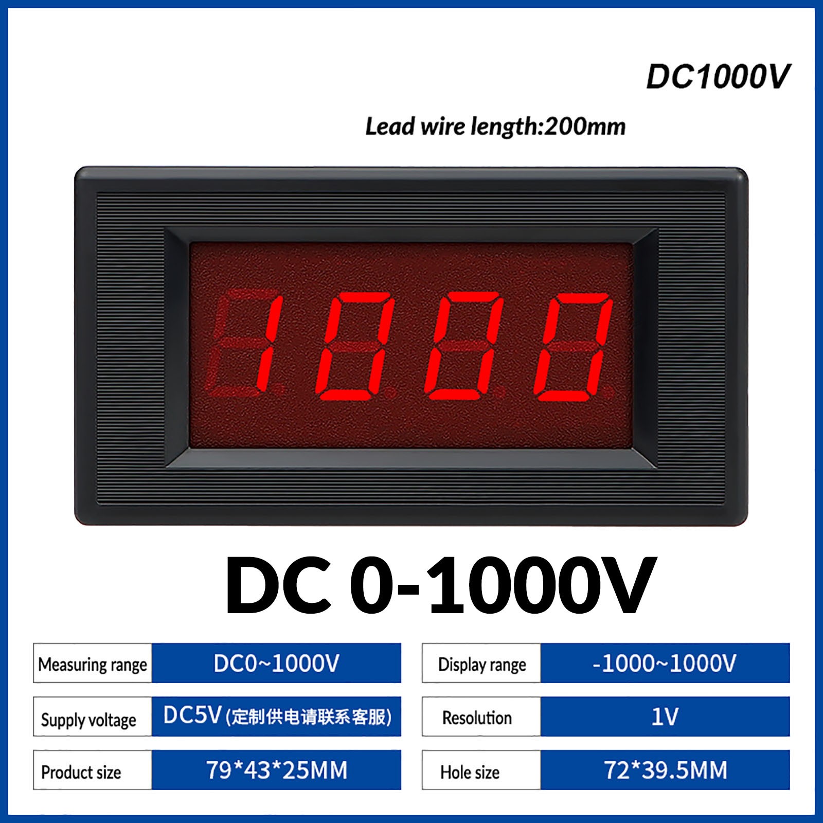 DC 0-1000V/1000A Digital Voltmeter Ammeter 3Digit LED display Tester Panel/Shunt