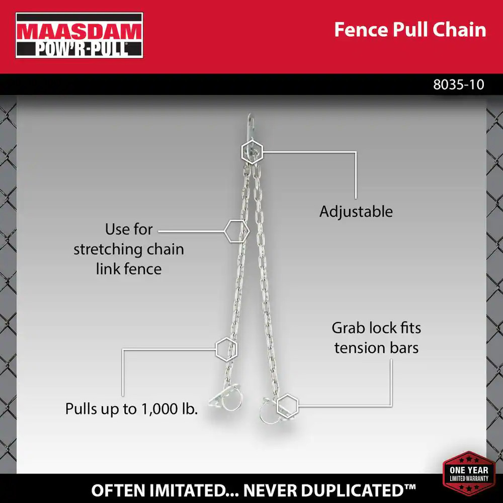 1,000 Lb. 1/2-Ton Capacity 53 In. Coil Fence Adjustable Pull Chain Tool with Gra