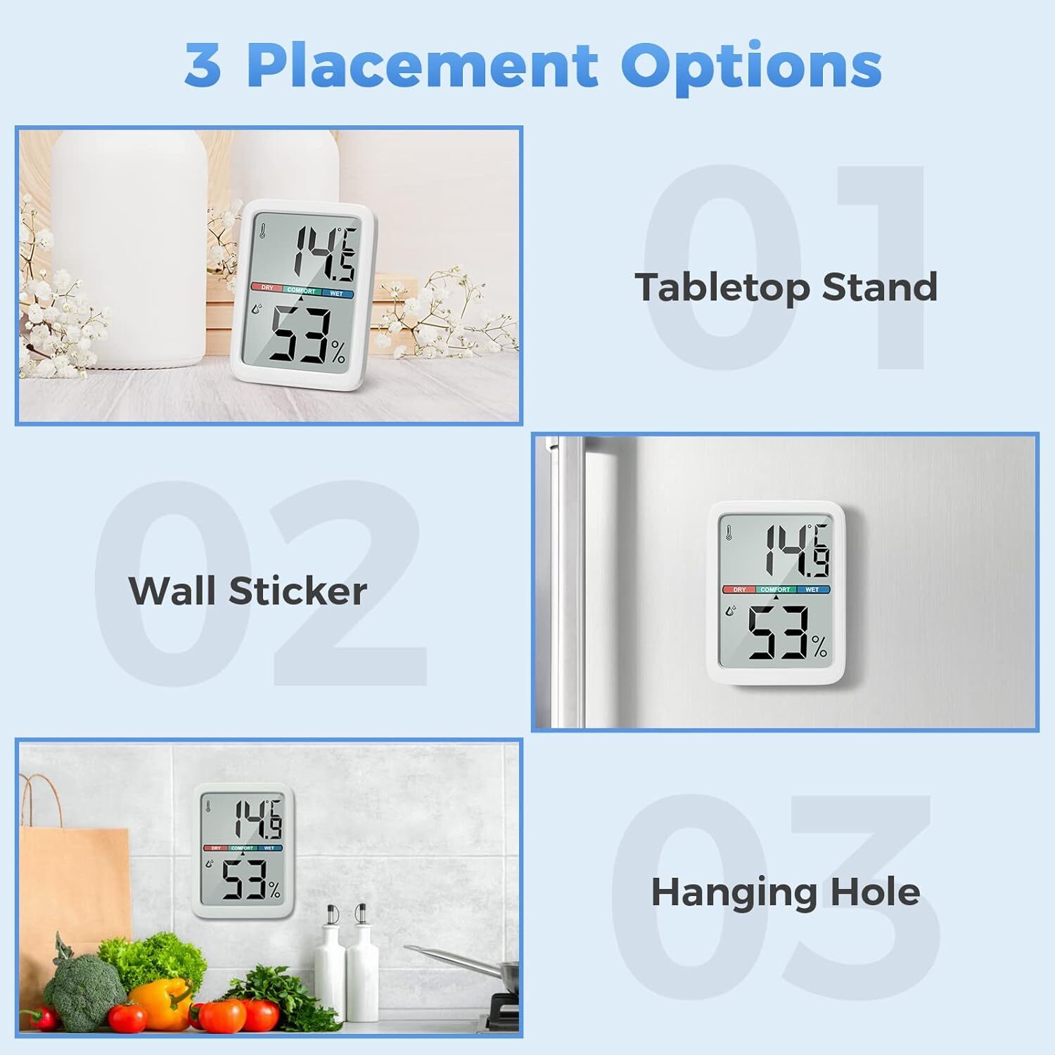 Digital Thermometer Hygrometer, Large LCD Screen Room Thermometer…