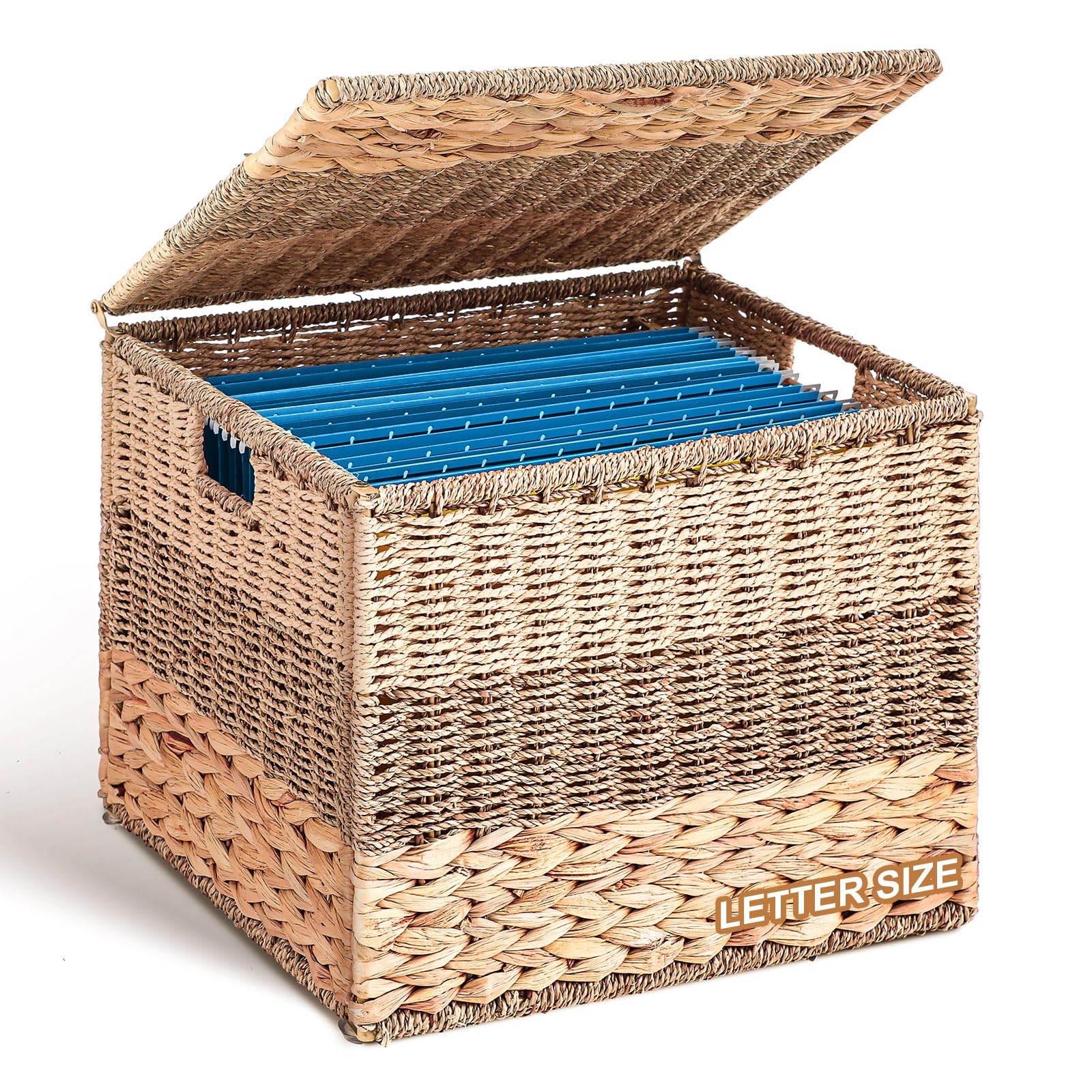 Decorative File Box 14 x 12 x 11 in Wicker Seagrass File Basket Organizer