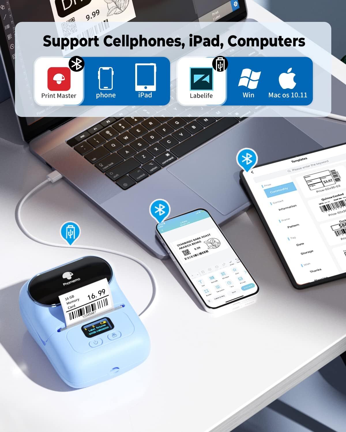 Phomemo M110 Bluetooth Label Maker Machine Portable Wireless Thermal Printer Lot