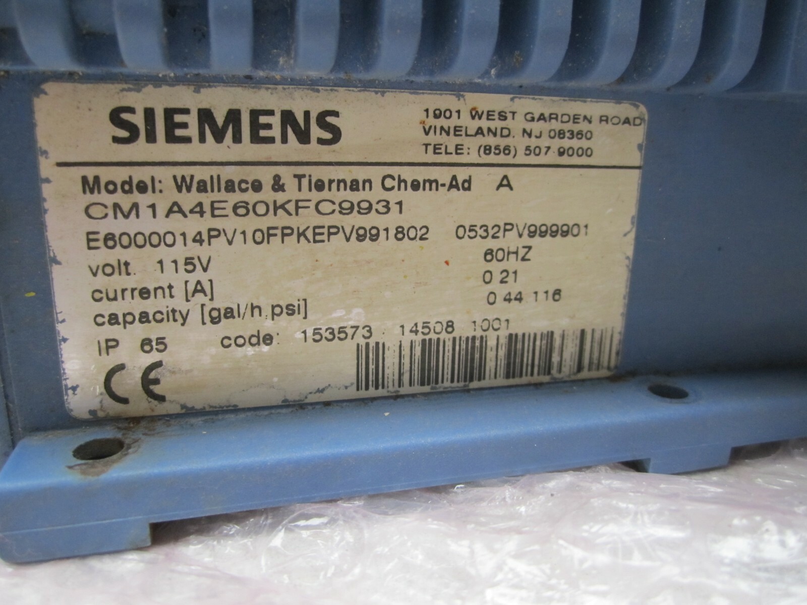 SIEMENS WALLACE TIERNAN CHEM-AD PUMP CM1A4E60KFC9931