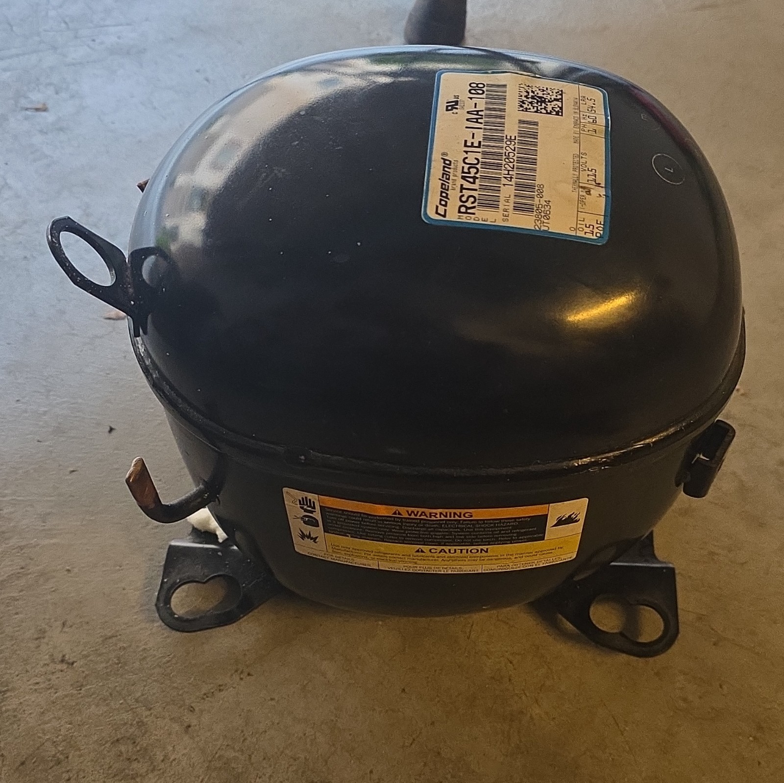 Copeland Hermetic Compressor RST45C1E-IAA-108 115V 1 Phase R404A