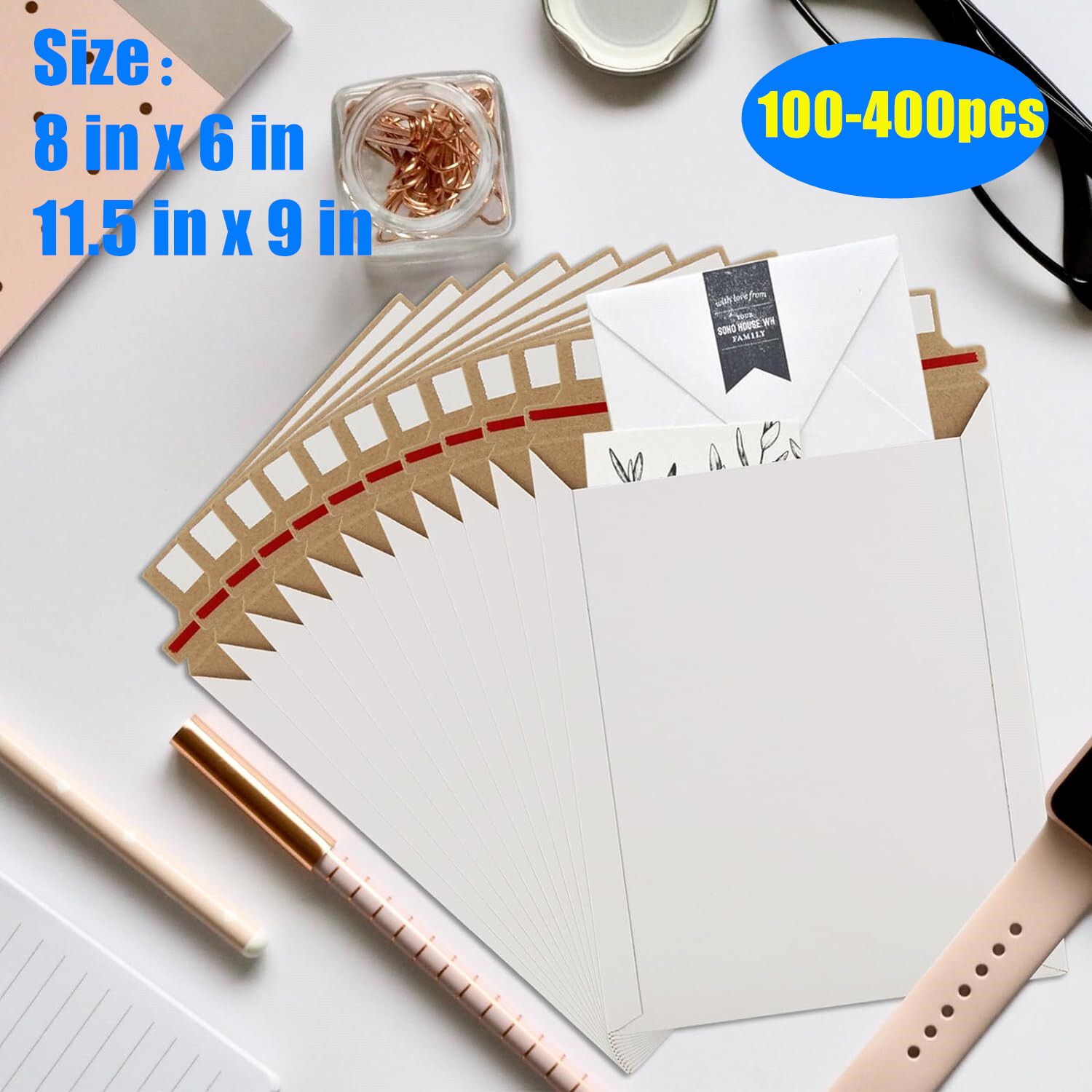 Rigid Flat Photo Mailer 6×8 9×11.5 Document Envelopes Cardboard Self Seal 350GSM