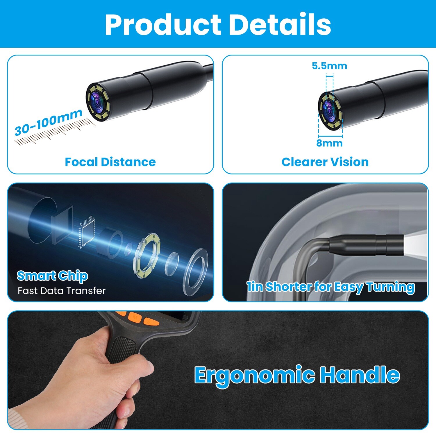 4.3in Inspection Camera Articulating Borescope Endoscope Camera Plumbing Tool