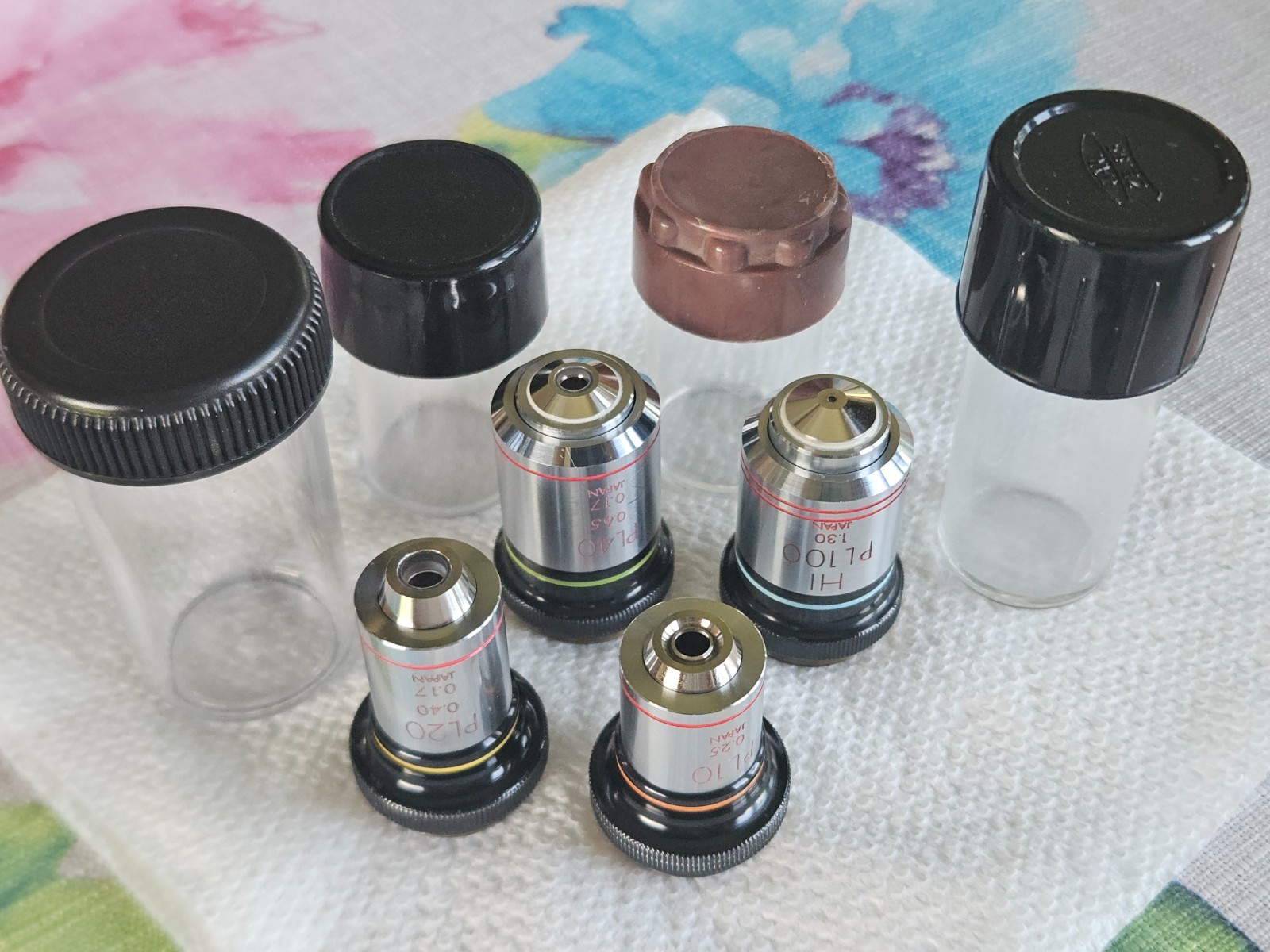 Olympus Phase Contrast Microscope Condenser + Four Objectives 10X-20X-40X-100X
