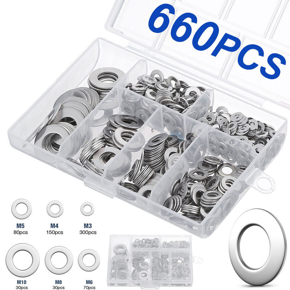 304 Stainless Steel Washers Flat Washer Assortment Set Value Kit,660 Pieces USA