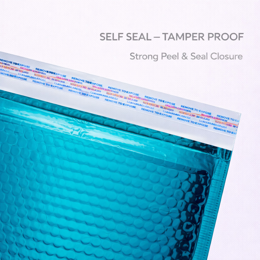 #0 (6.5″x9″ Interior) Glamour Metallic Teal Bubble Mailers with Peel-N-Seal