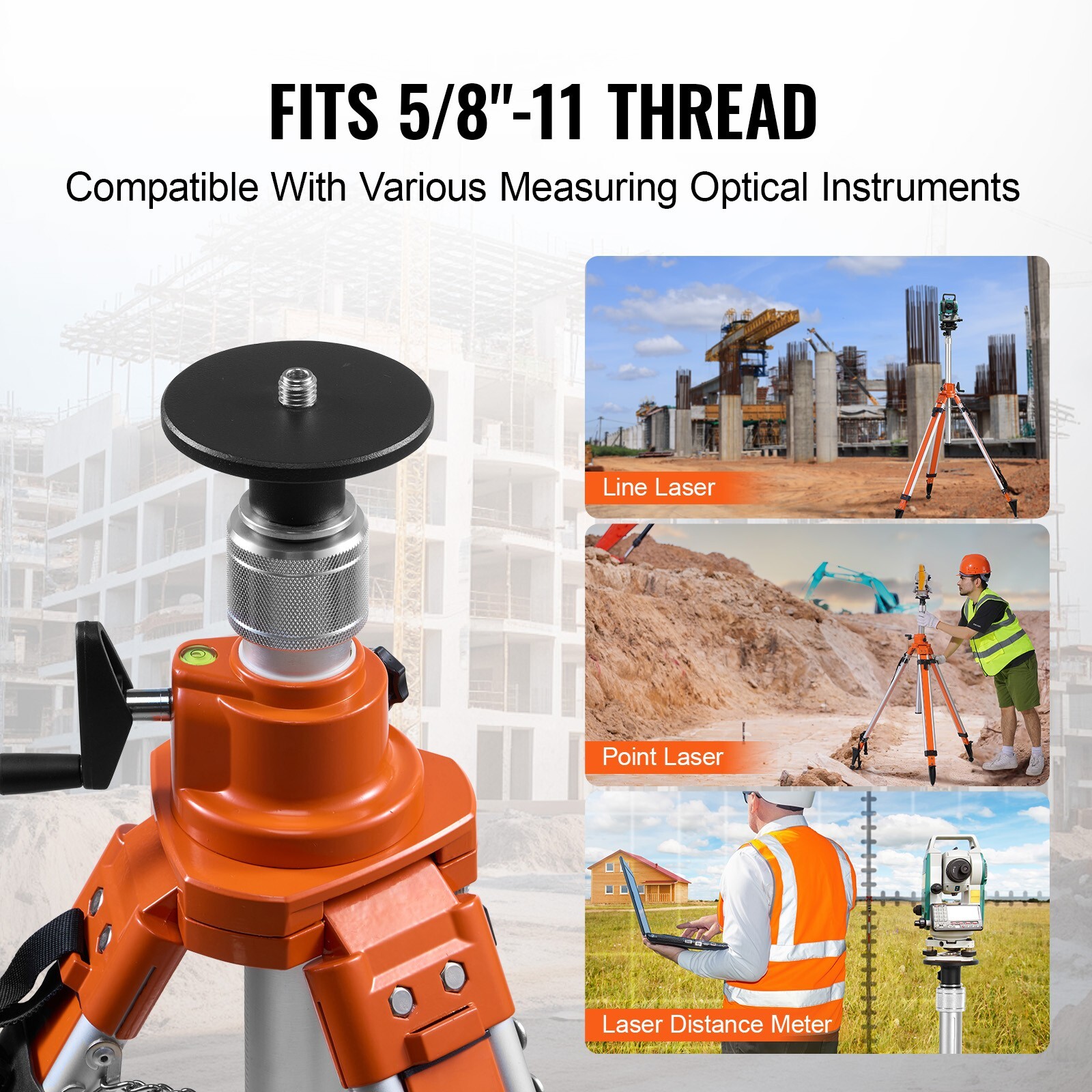 VEVOR Laser Level Tripod Stand 5/8″-11 Thread 45.07-114.37 in Height Adjustment