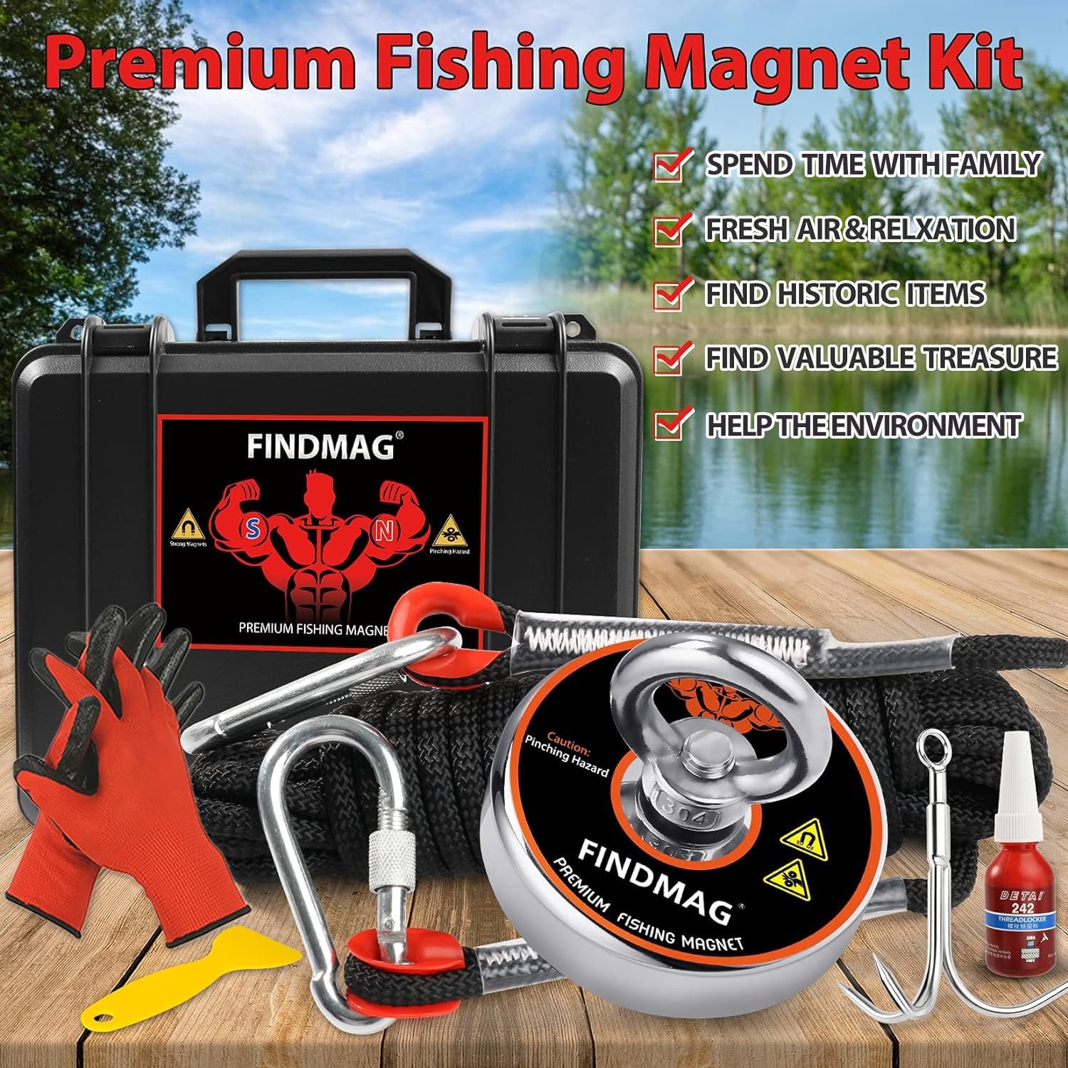 FINDMAG Magnet Fishing Kit with Case Magnets 3.54 in (90mm), black