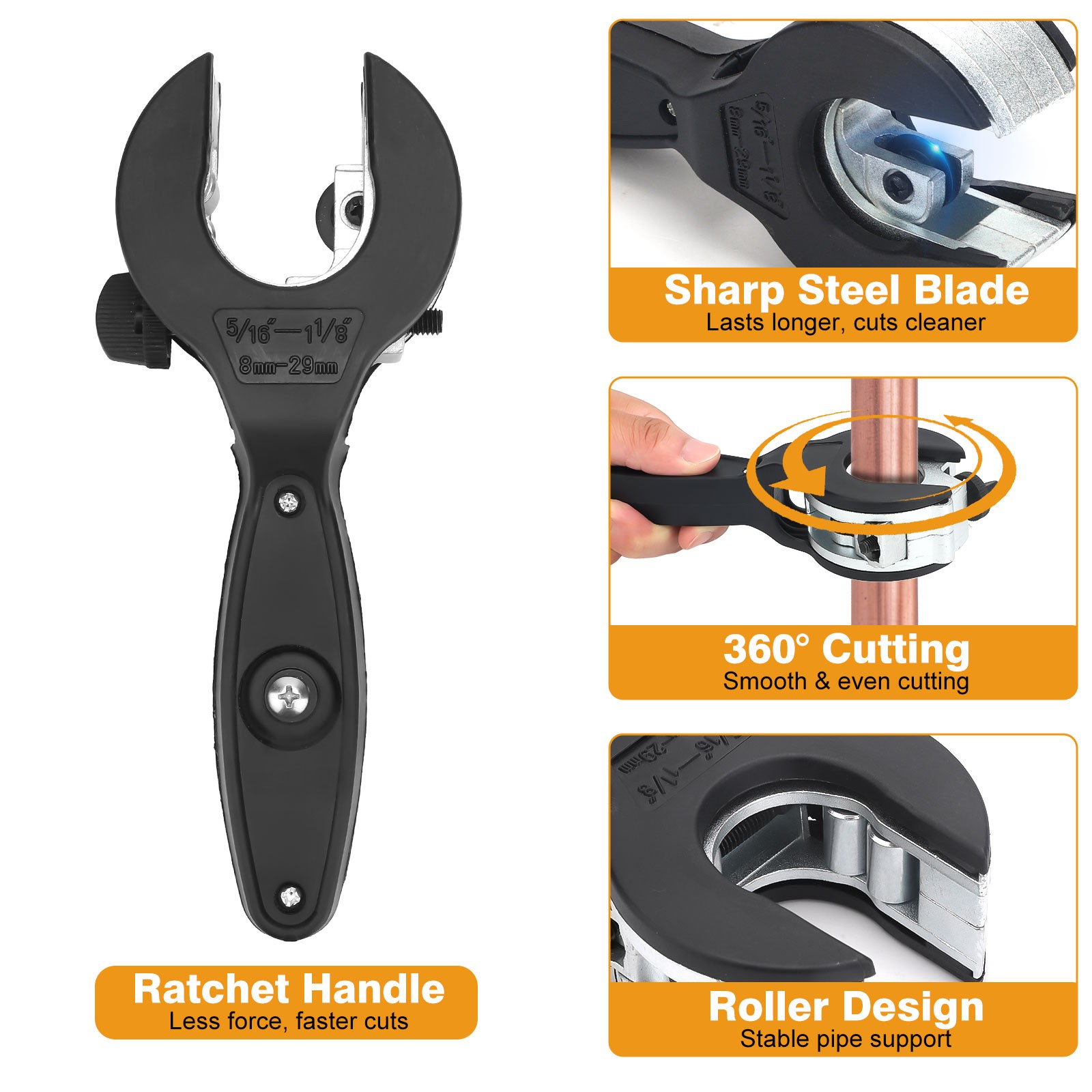 Ratcheting Tubing Cutter Tool Copper PVC Pipe Ratchet Tube 8-29mm Tube Cutter