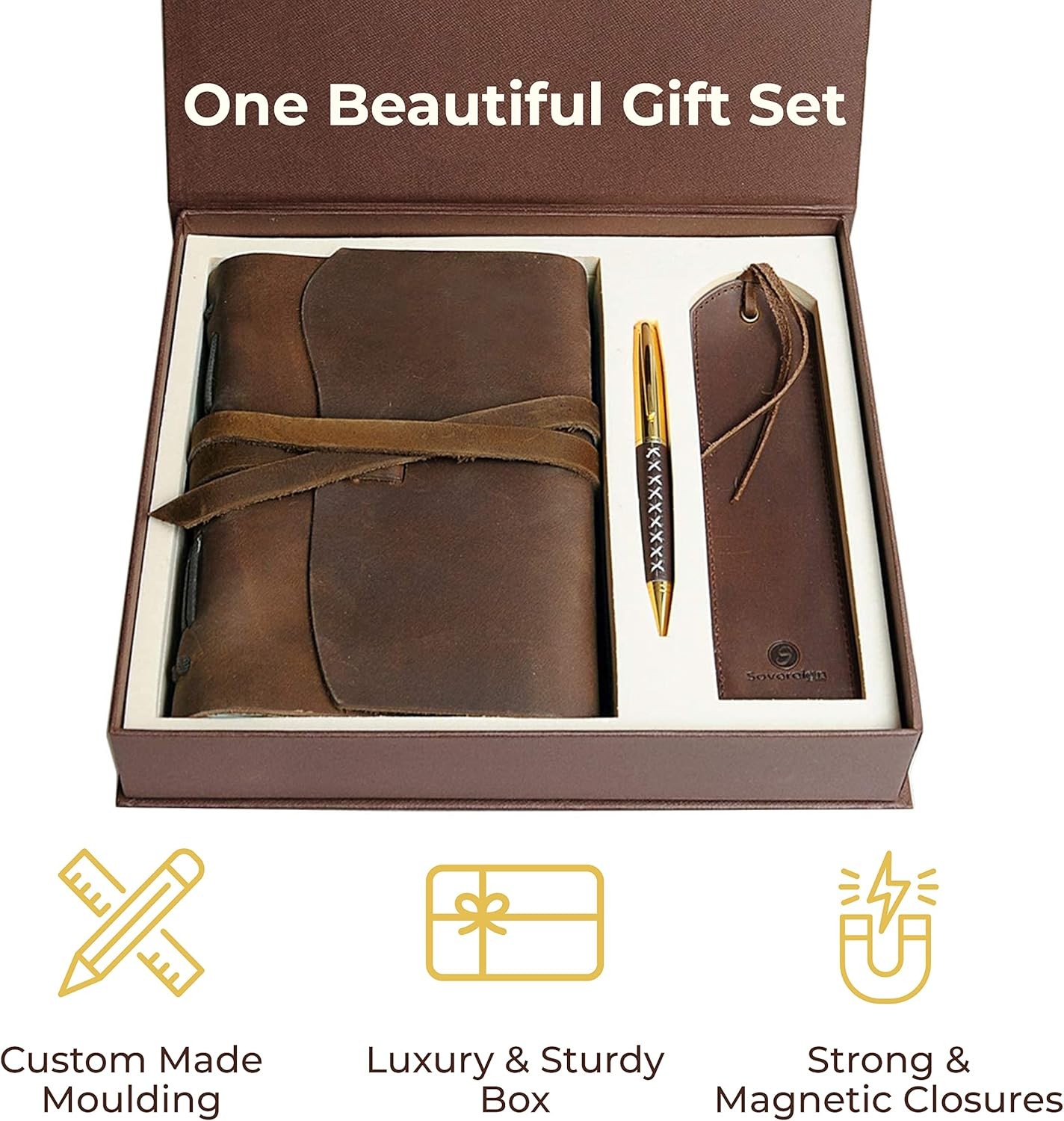 Leather Bound Journal for Men and Women, Handmade Set with Genuine Leather