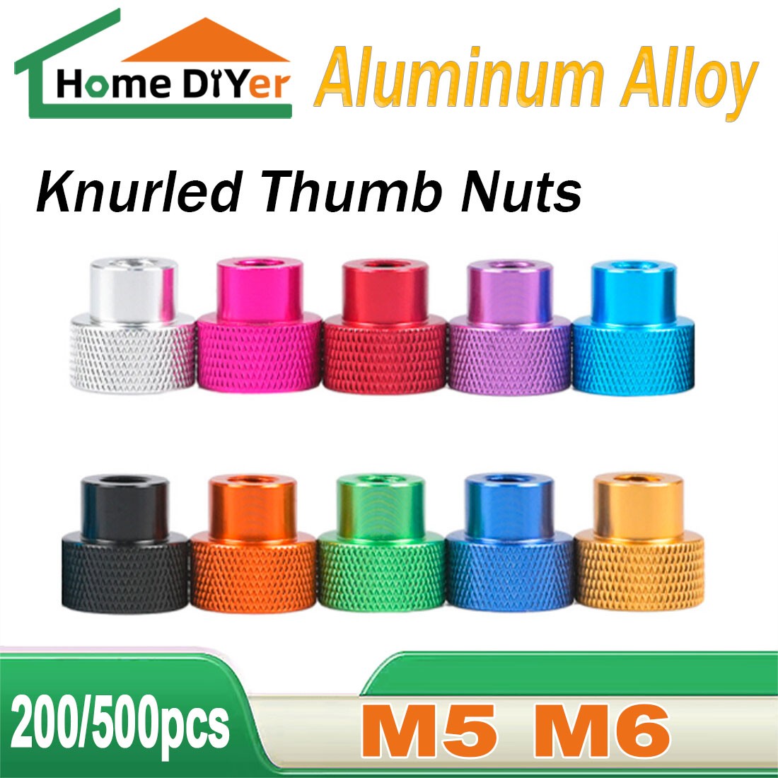 M5 M6 Knurled Thumb Nuts Colour Aluminium Alloy Blind Hole Hand Grip Knobs