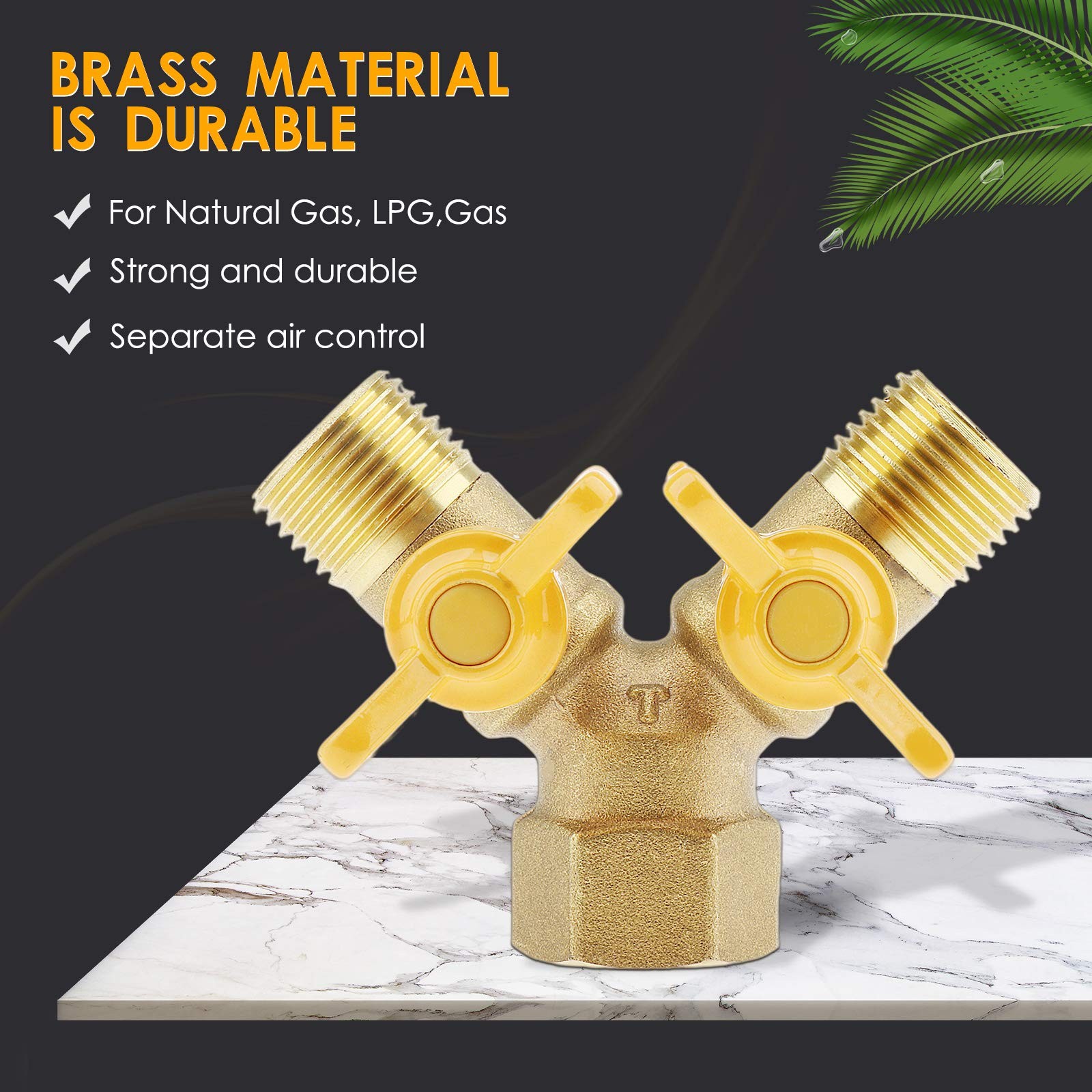 1 Pc Brass Two Way Natural Gas Pipe Splitter Connector Piece Adapter Valve