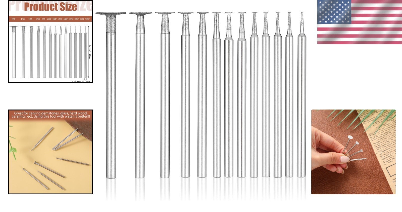 High-Speed Steel Diamond Burs Set – 13 Bowl Shape Bits for Jewelry & Stone Work