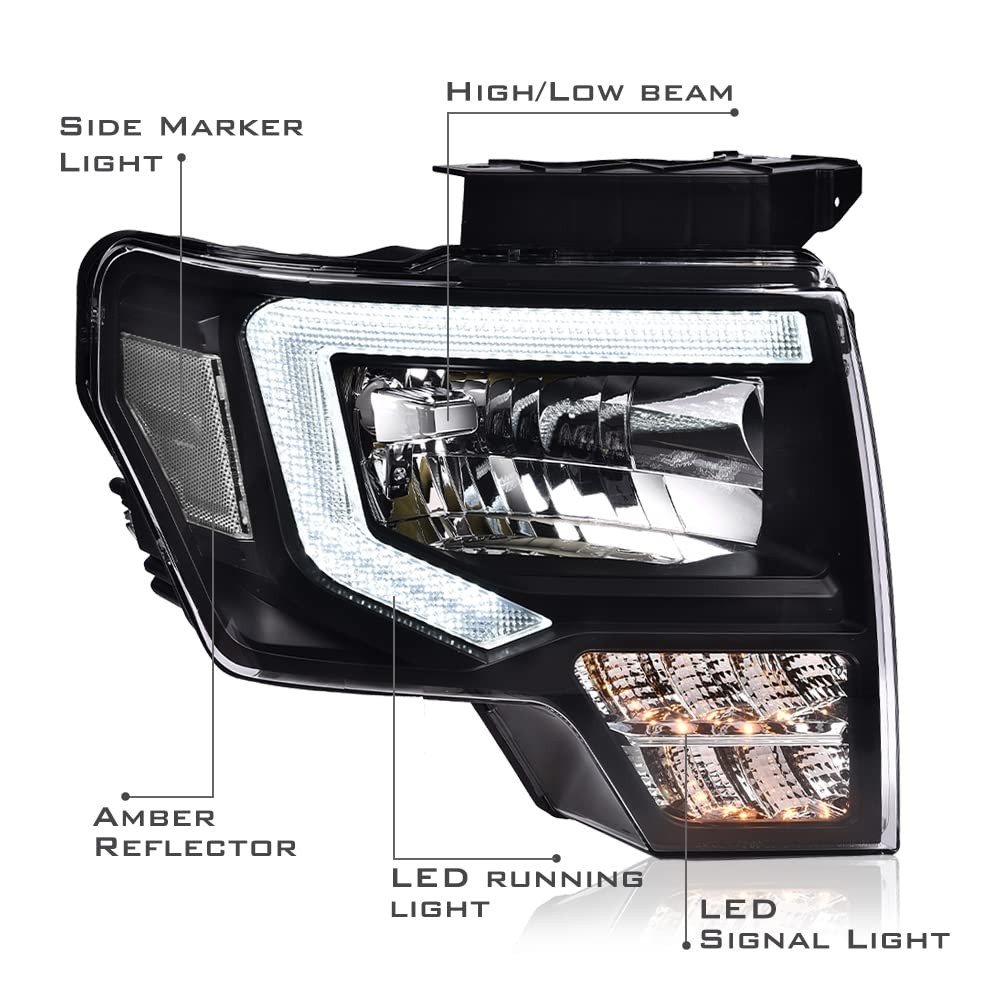 LED DRL Headlight Assembly for F150 2009-2014 FO2503289 Clear Lens