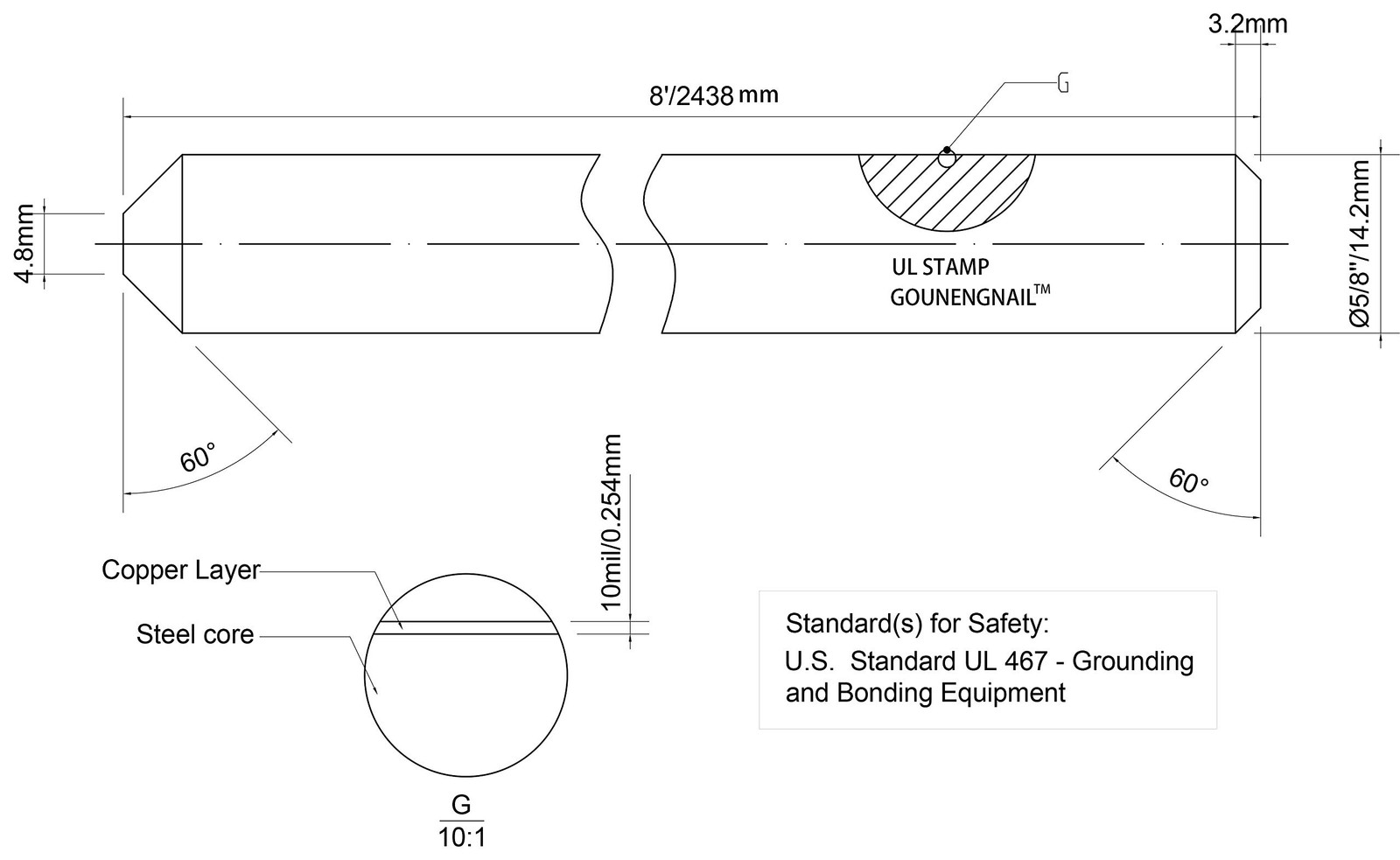 – 8ft Ground Rod – UL Listed 5/8» Bonded Electrical Copper Grounding Bar for…