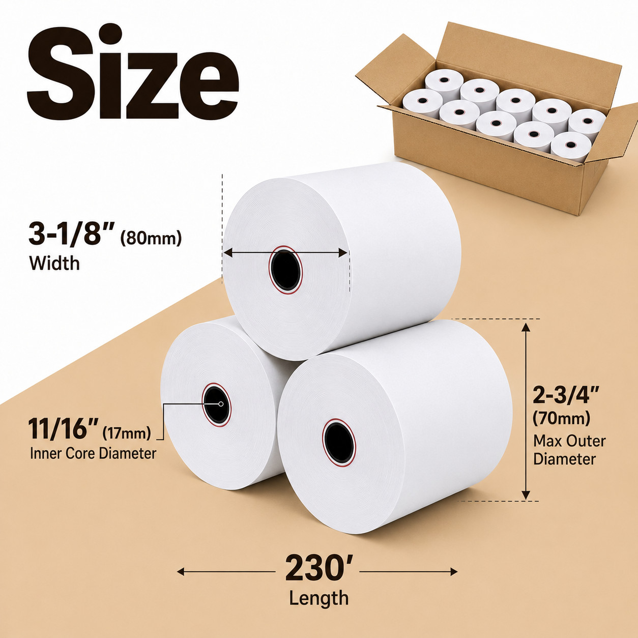 (10) 3-1/8″ x 230′ THERMAL POS RECEIPT PAPER ROLLS