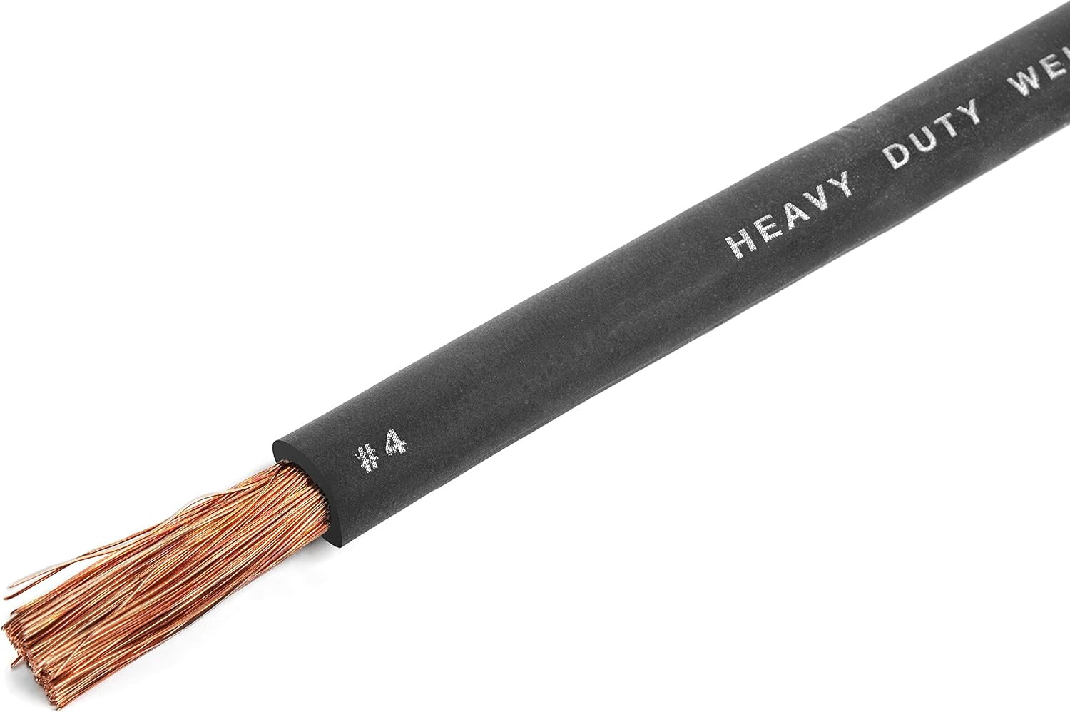 4 Gauge Premium Extra Flexible Welding Cable 600 Volt – Black – 50 Feet – Made i