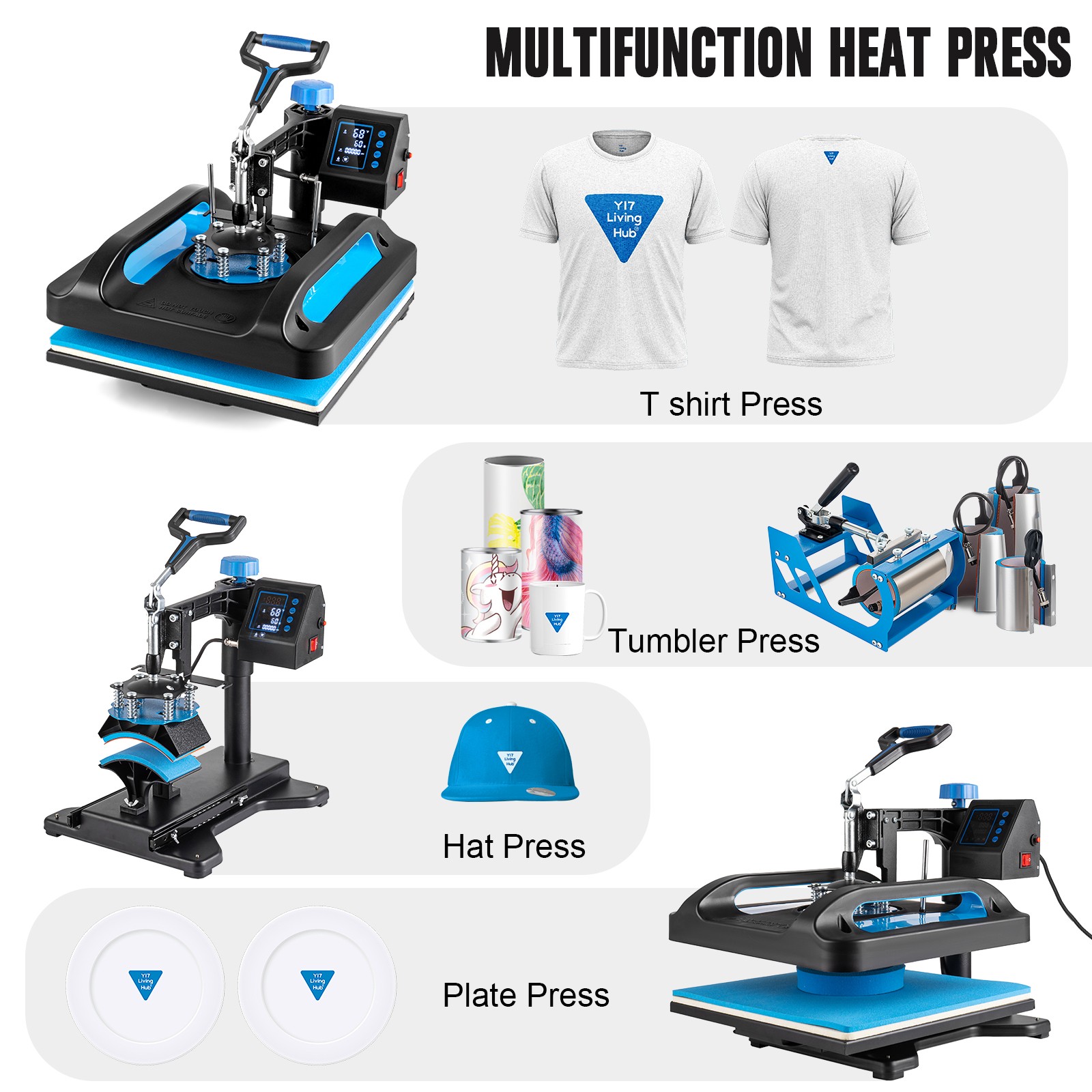 8 in 1 Heat Press Machine 15″x12″ Sublimation Printing For T-Shirt Mug Hat Plate
