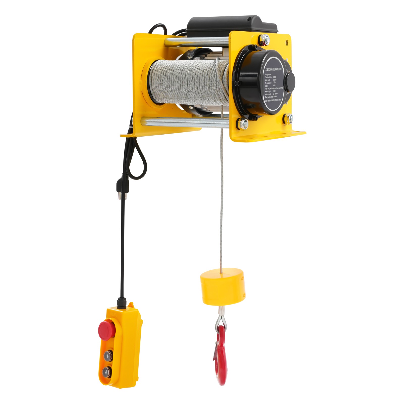 Electric Hoist Winch 881LBS for Lifting or Towing, Wire Rope 30m, Yellow, 1000W