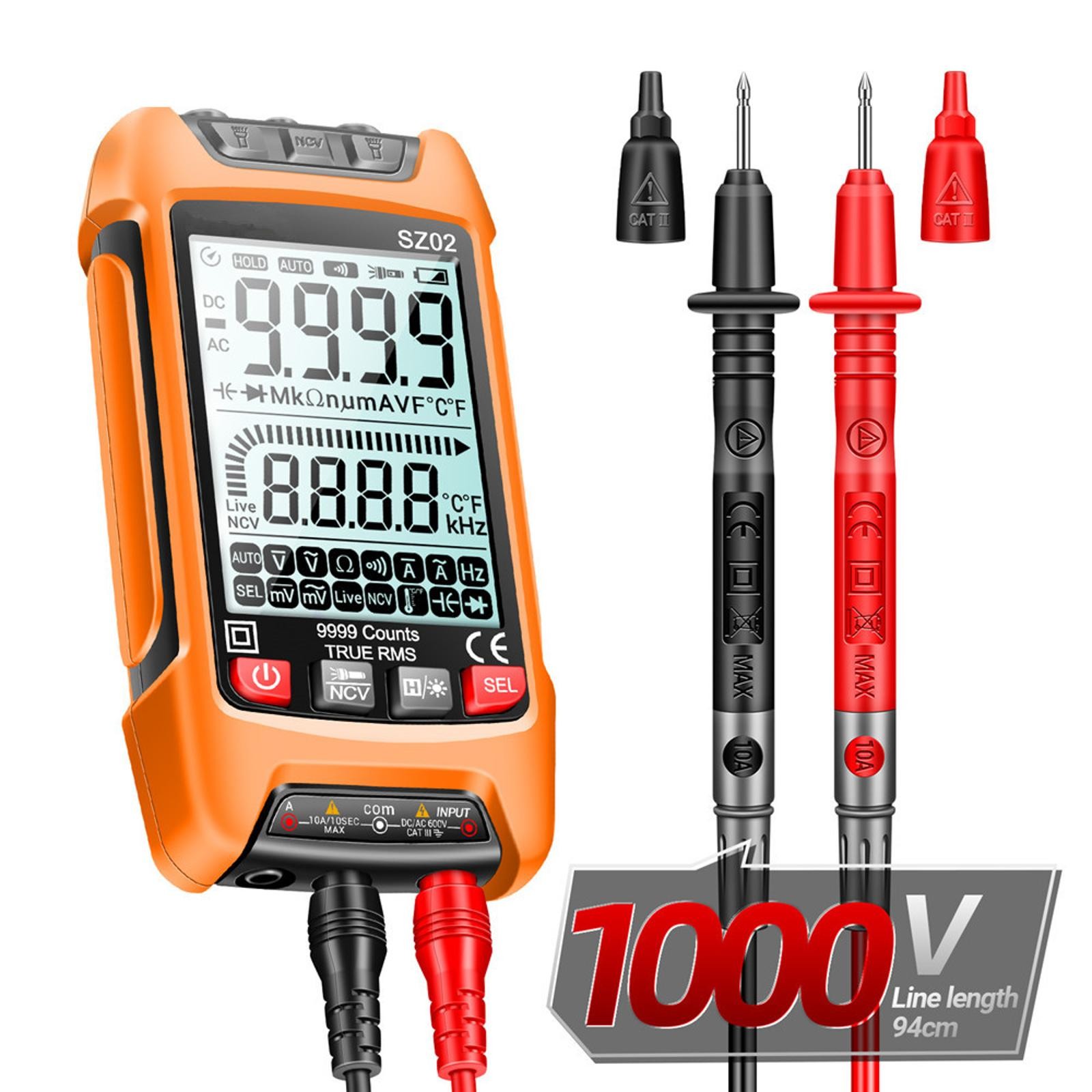 Digital Multimeter 9999 Counts DC/AC Voltage Current Resistance Tester True RMS;
