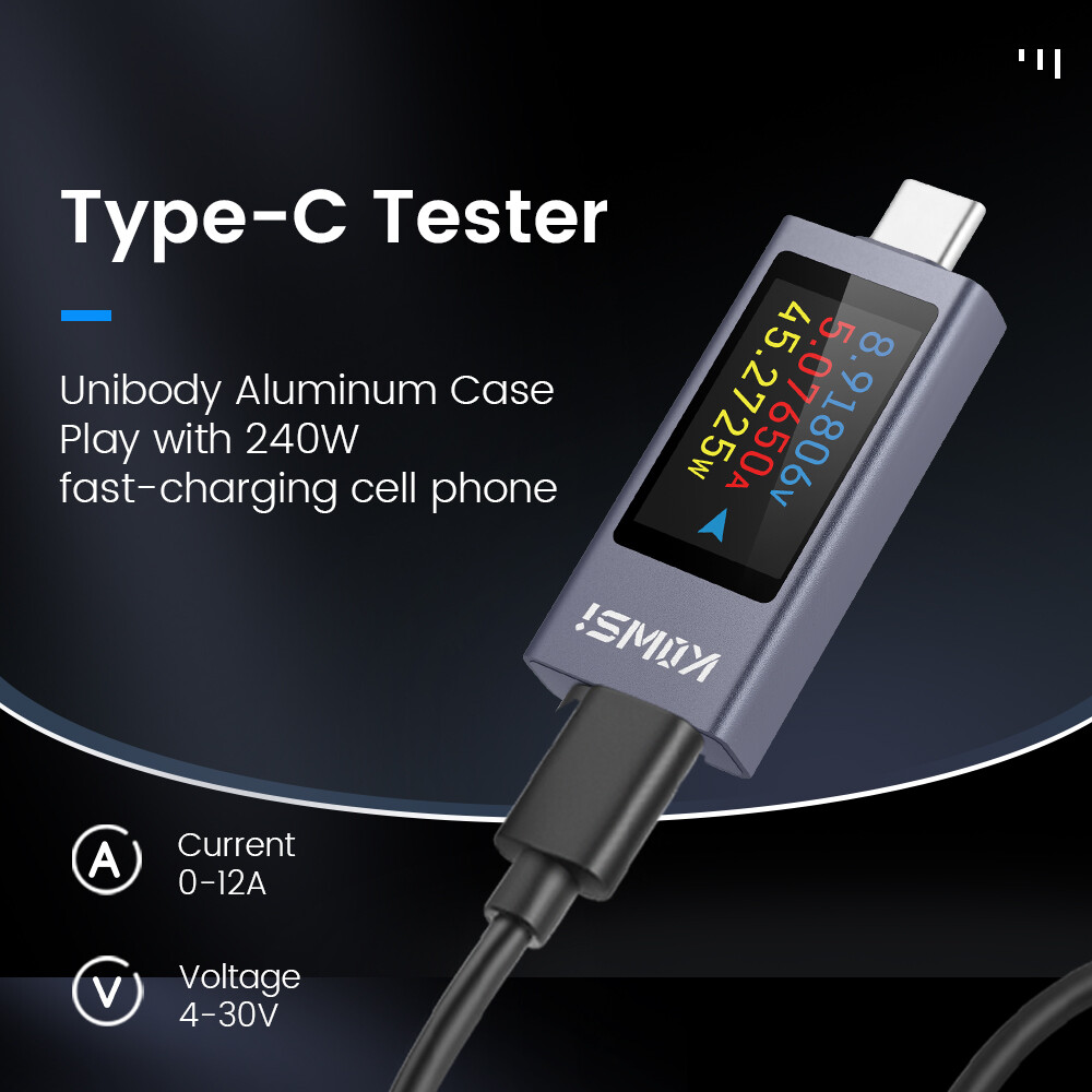 USB Type-C Power Tester Digital Voltage Current Capacity Meter DC4-30V 0-12A