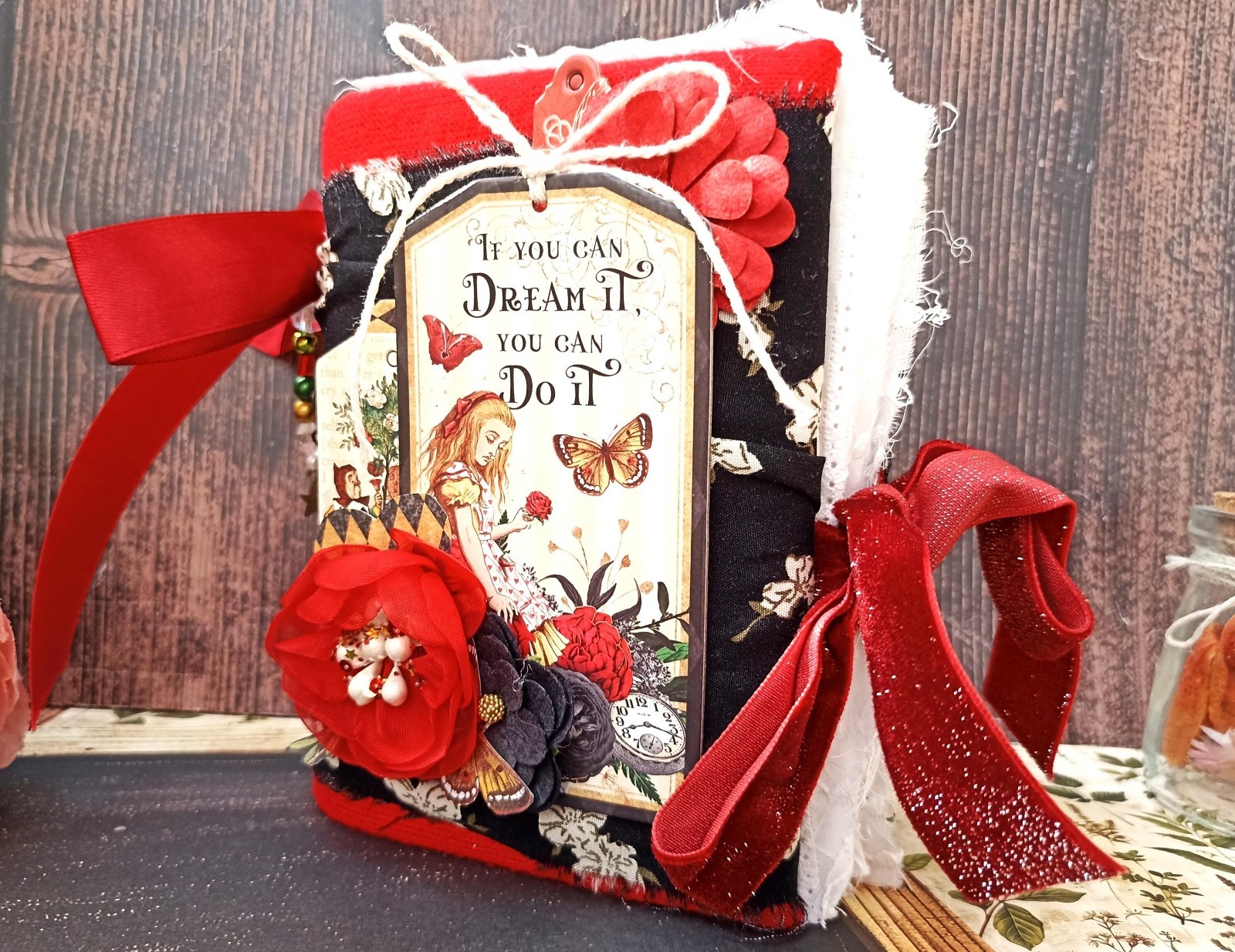 Junk journal handmade Alice in Wonderland Adventure notebook 6×5 in 200 pgs
